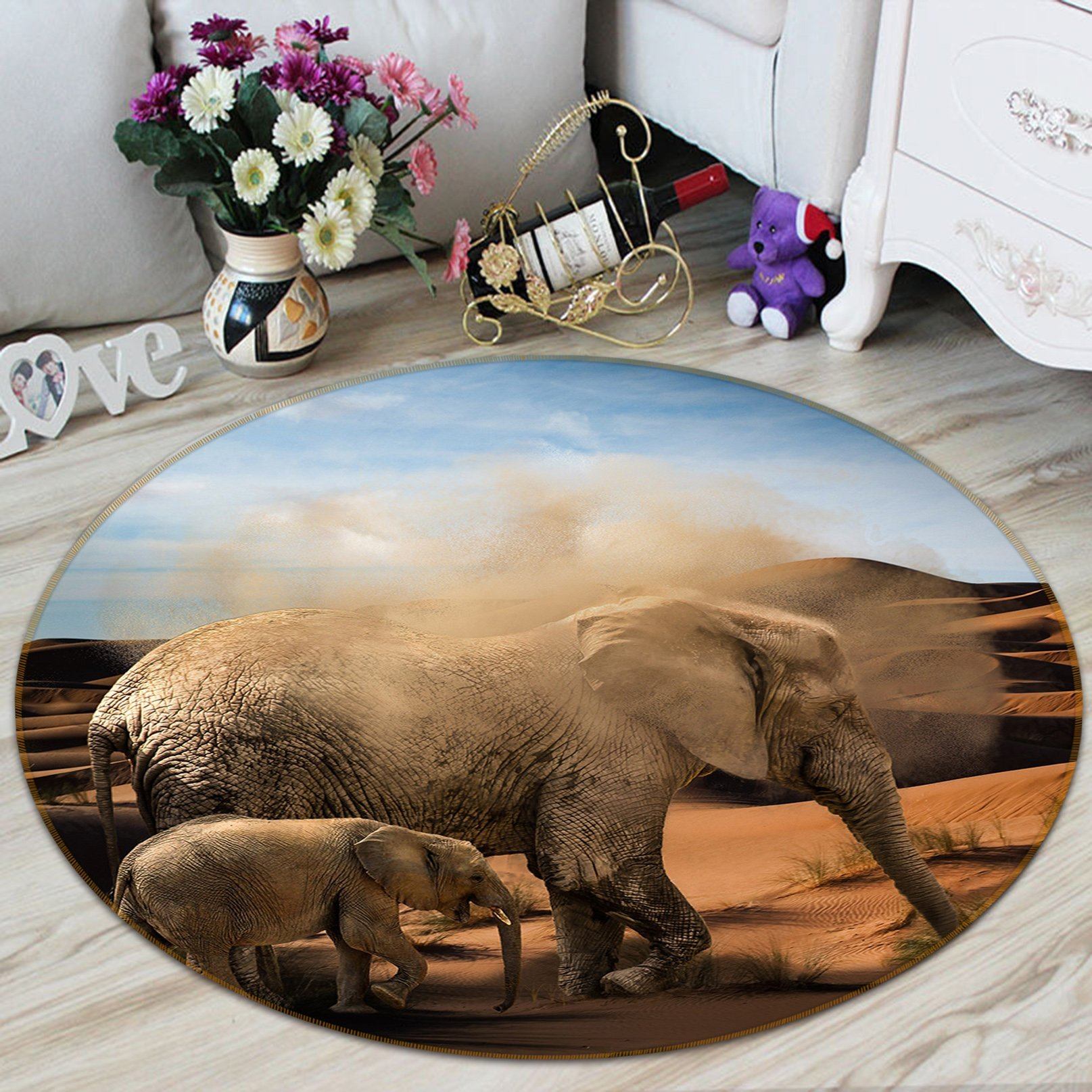 3D Desert Elephant 037 Animal Round Non Slip Rug Mat Mat AJ Creativity Home 