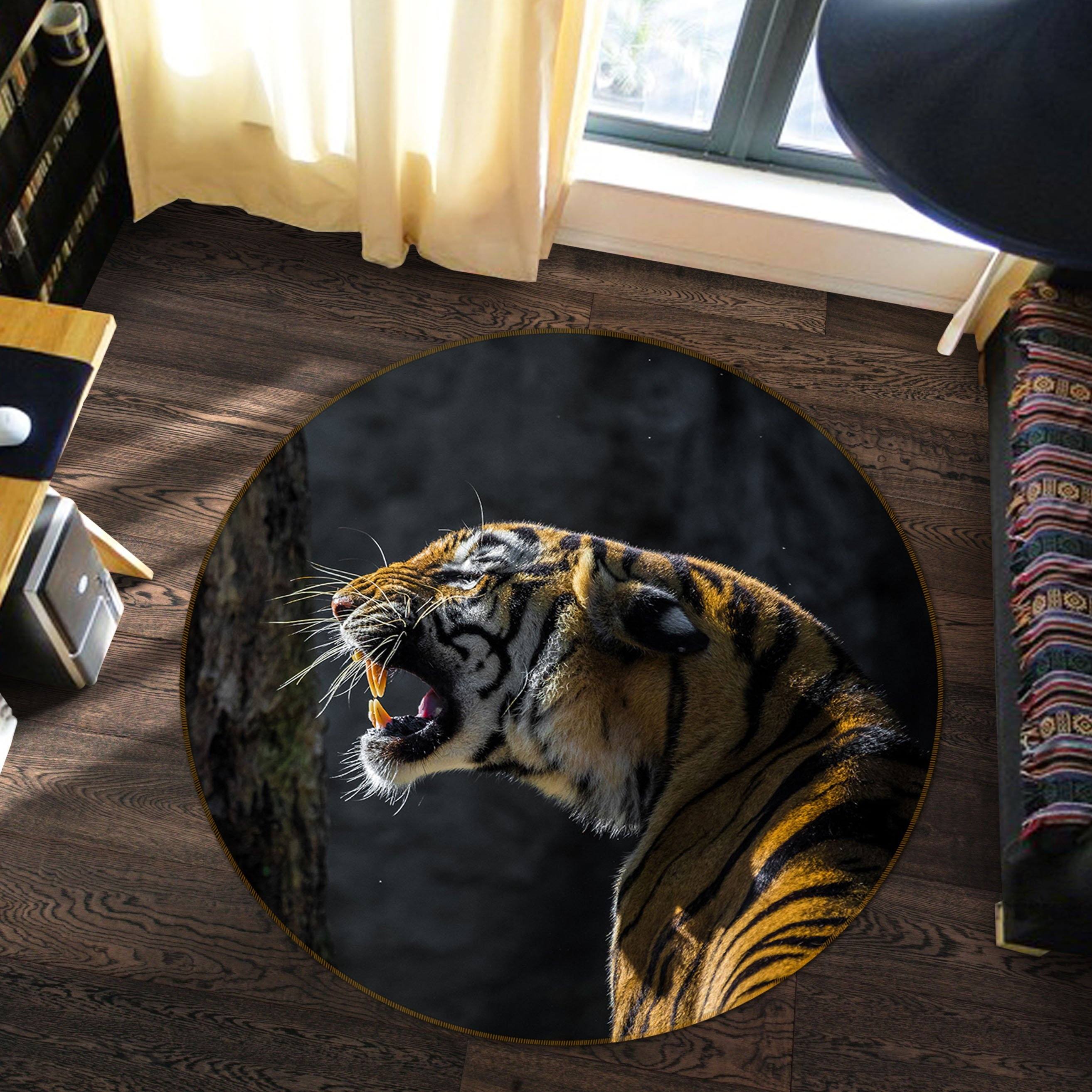 3D Tiger howling 106 Animal Round Non Slip Rug Mat Mat AJ Creativity Home 