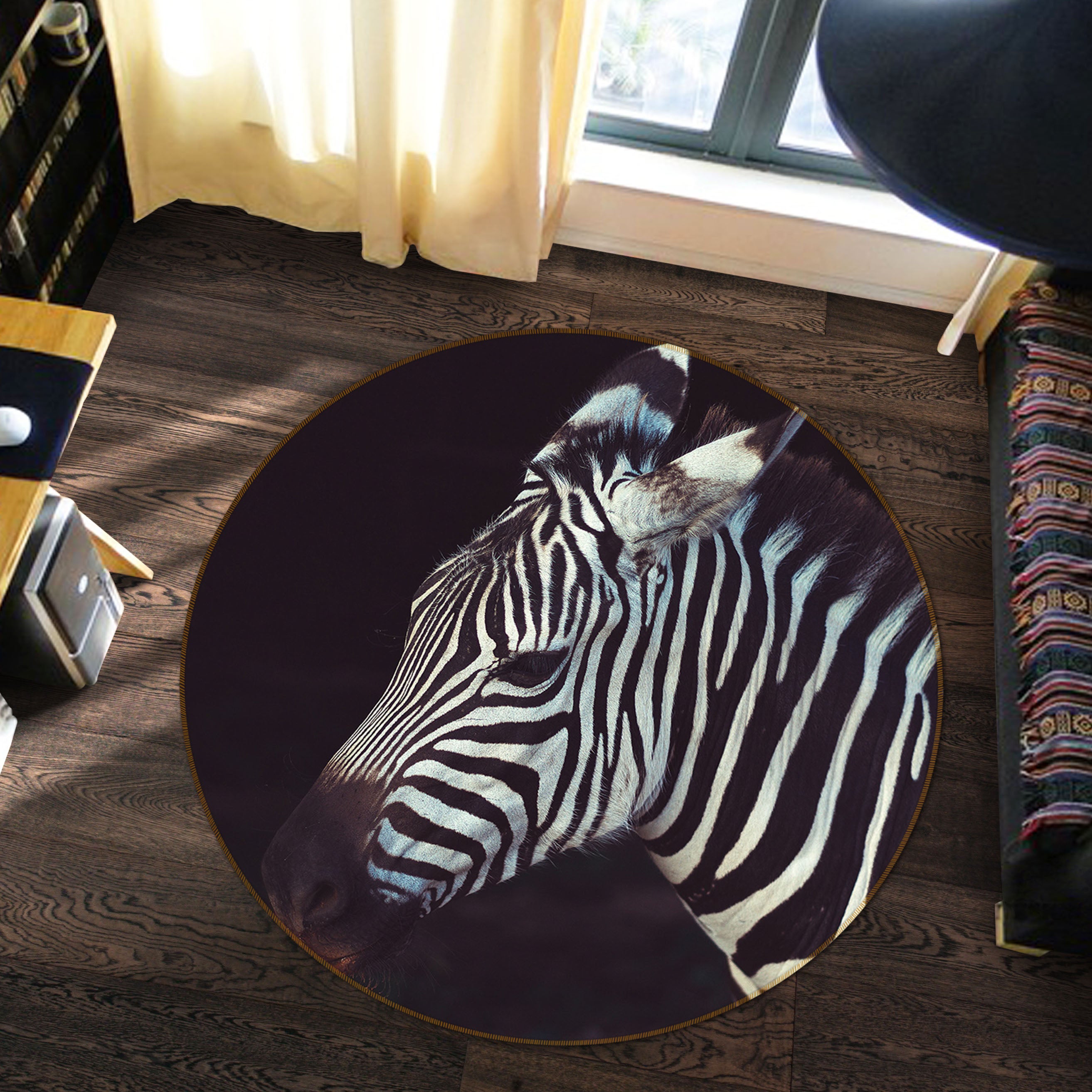 3D Zebra Head 82191 Animal Round Non Slip Rug Mat