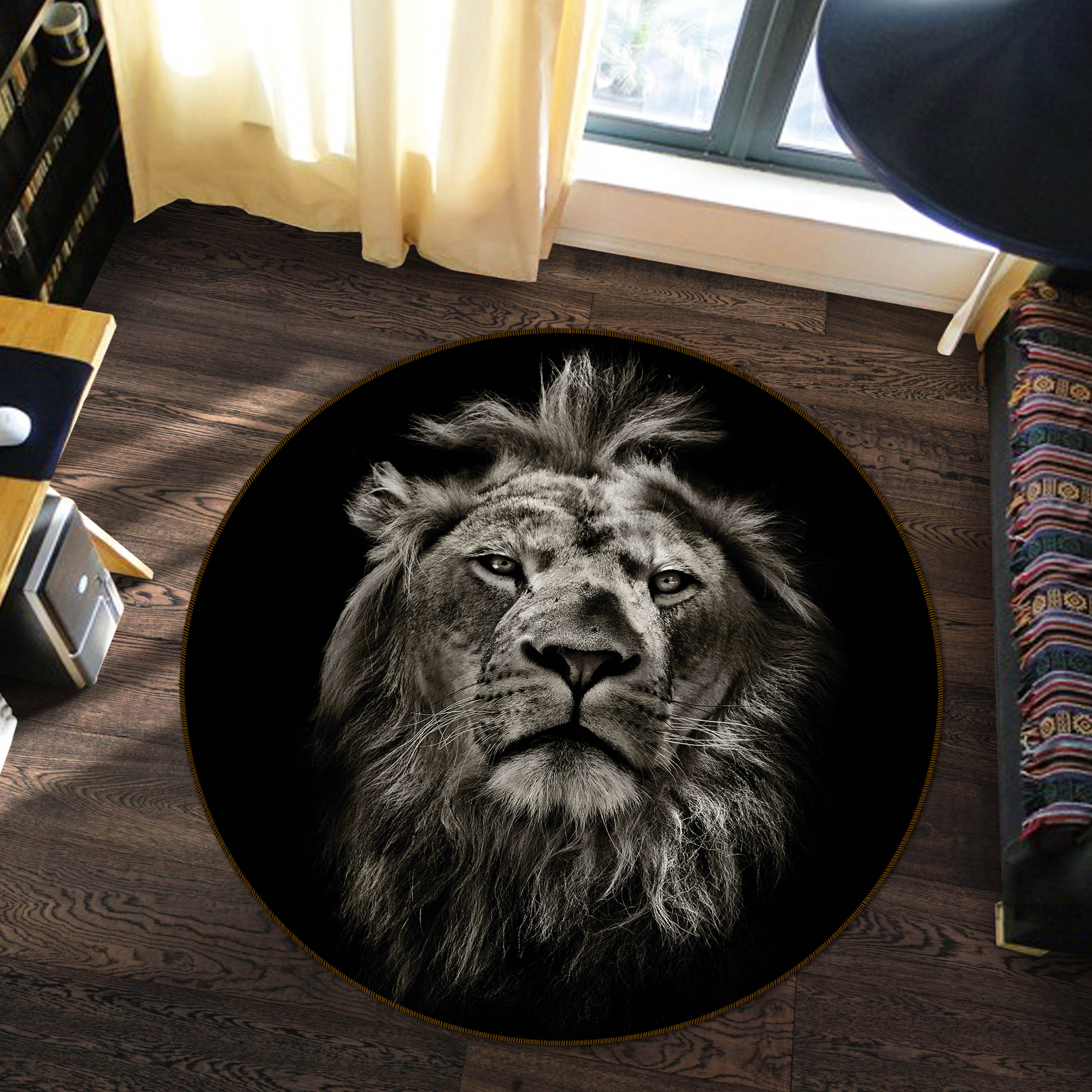 3D Lion 37205 Animal Round Non Slip Rug Mat