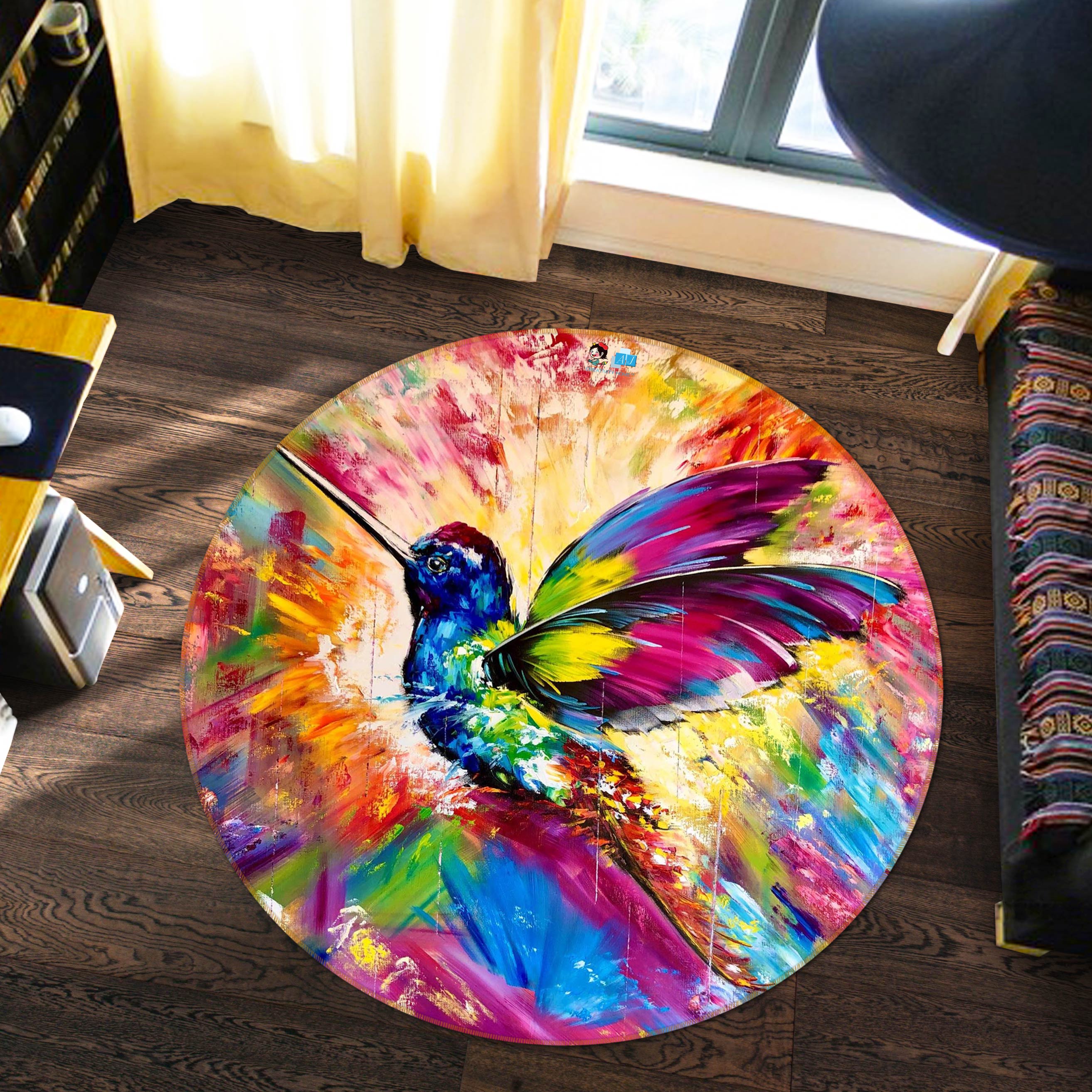 3D Painted Bird 757 Skromova Marina Rug Round Non Slip Rug Mat