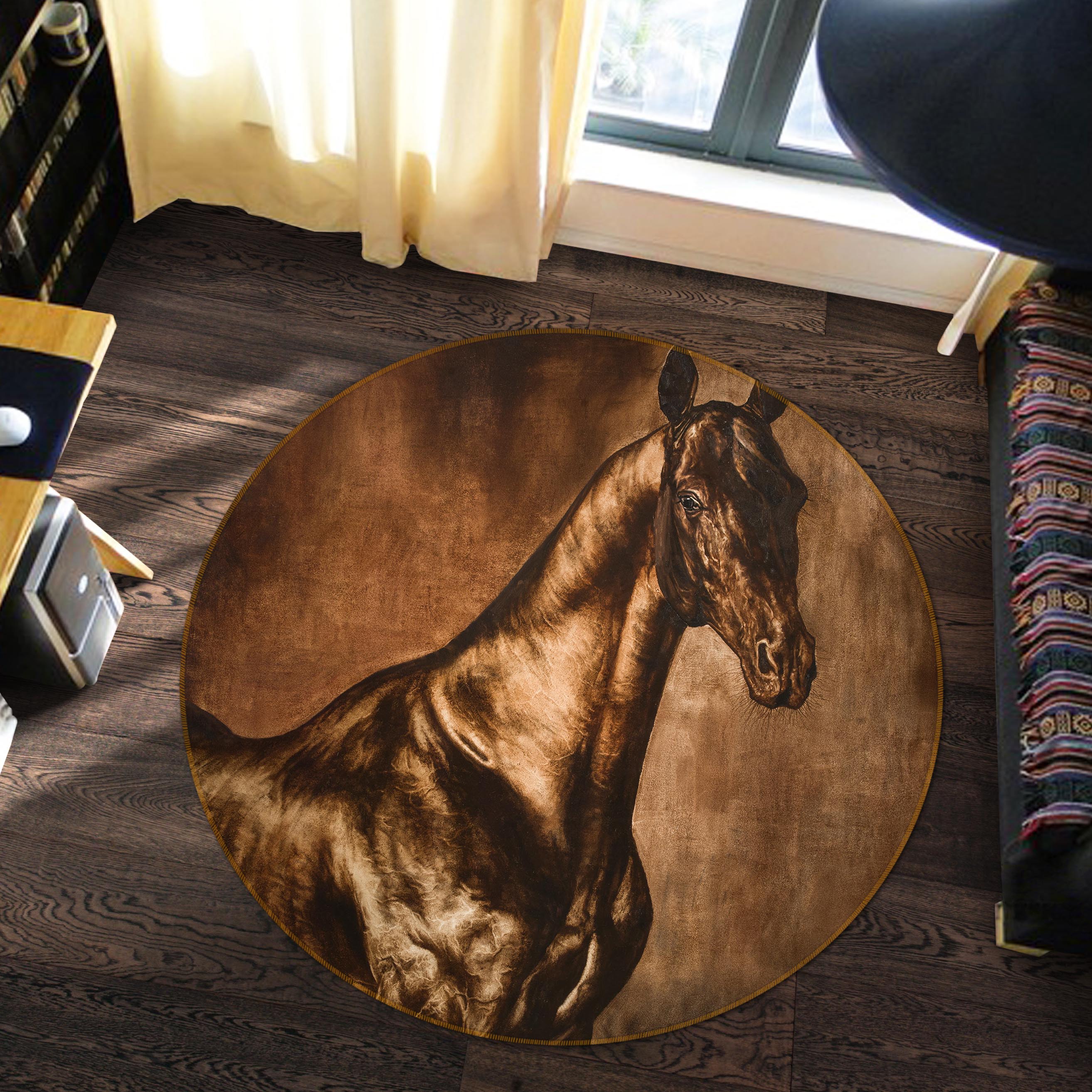 3D Dark Horse 38084 Animal Round Non Slip Rug Mat