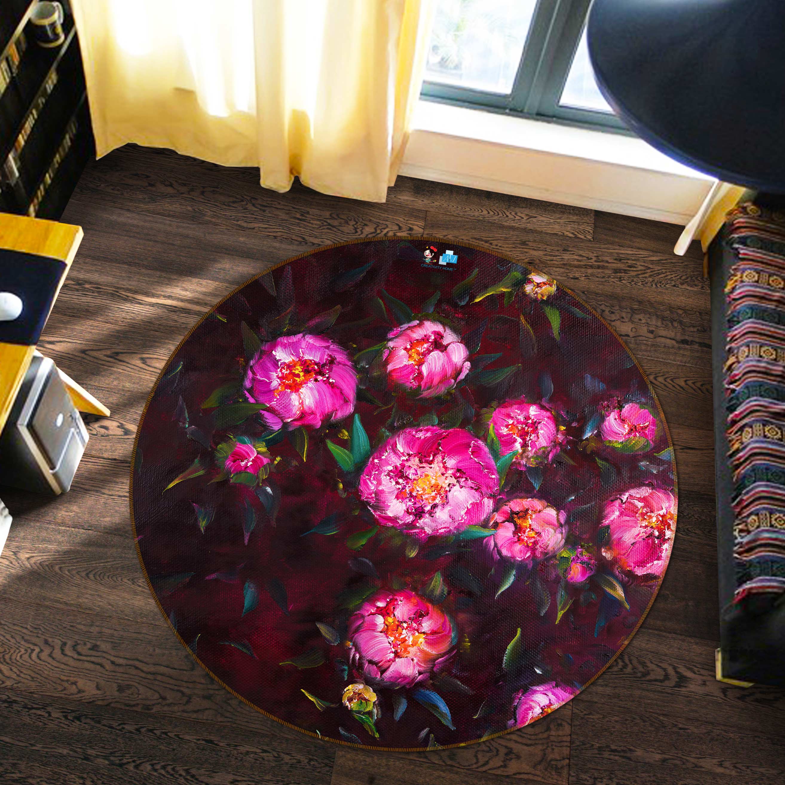 3D Bright Roses 732 Skromova Marina Rug Round Non Slip Rug Mat