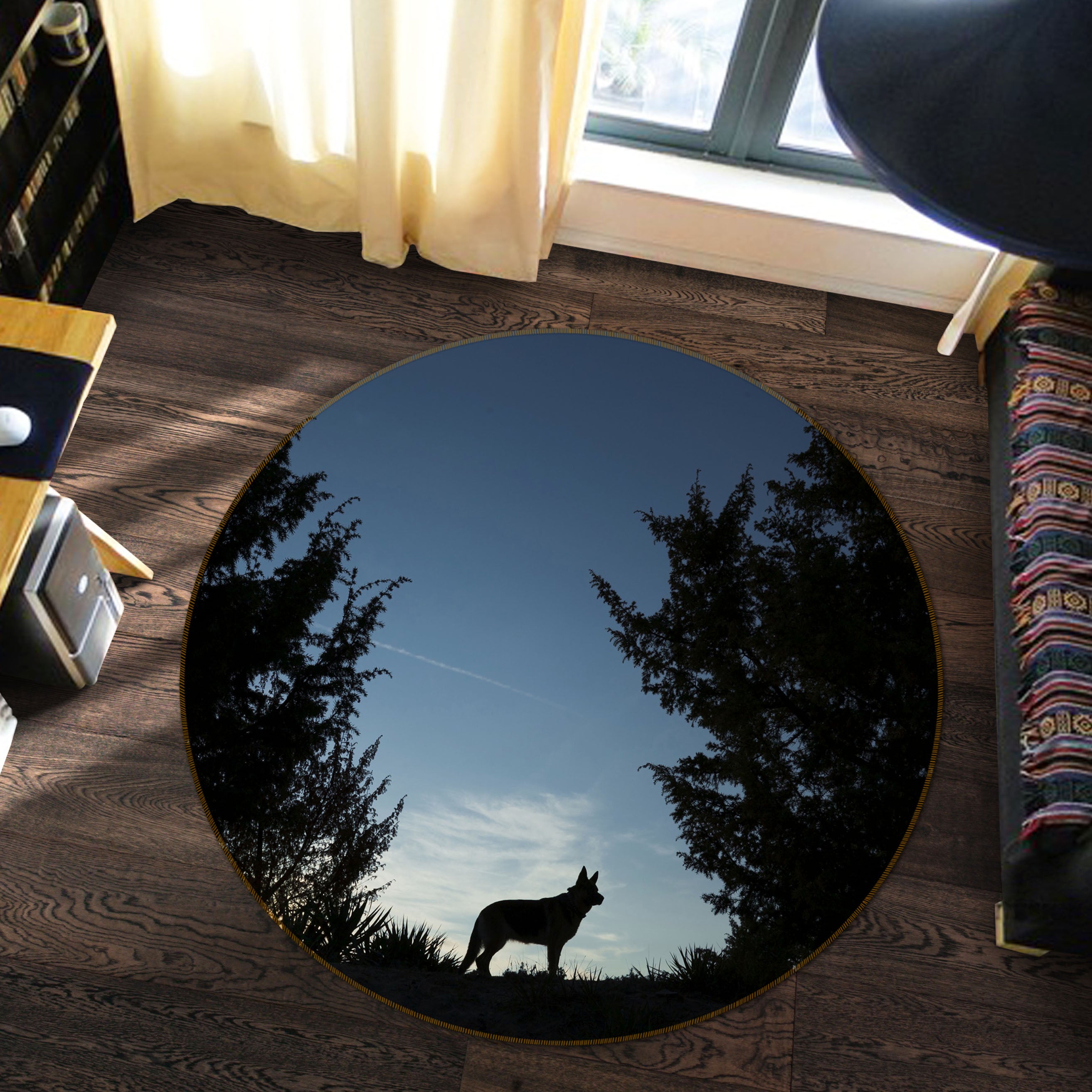 3D Wolf Shadow 37176 Animal Round Non Slip Rug Mat