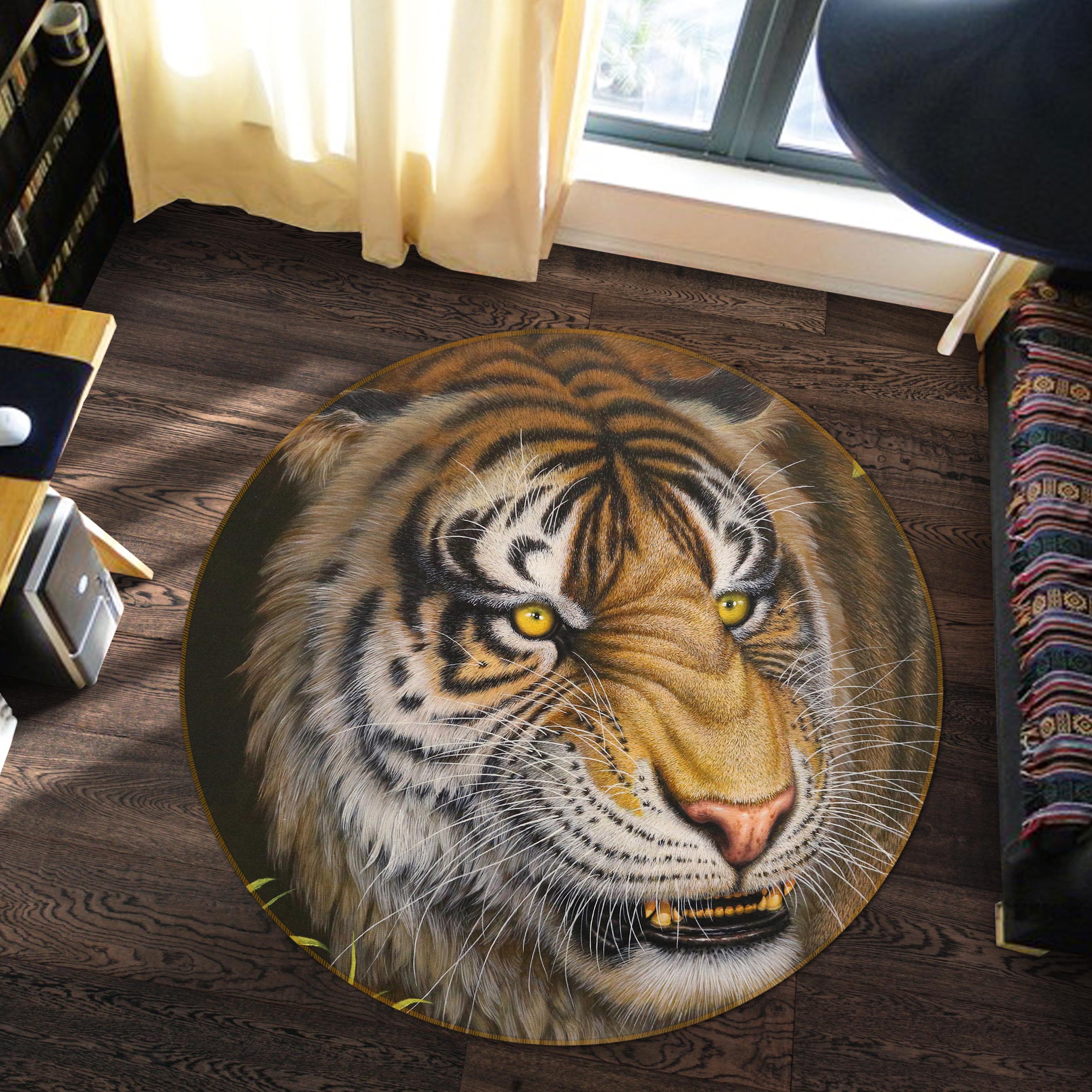 3D Tiger 38082 Animal Round Non Slip Rug Mat