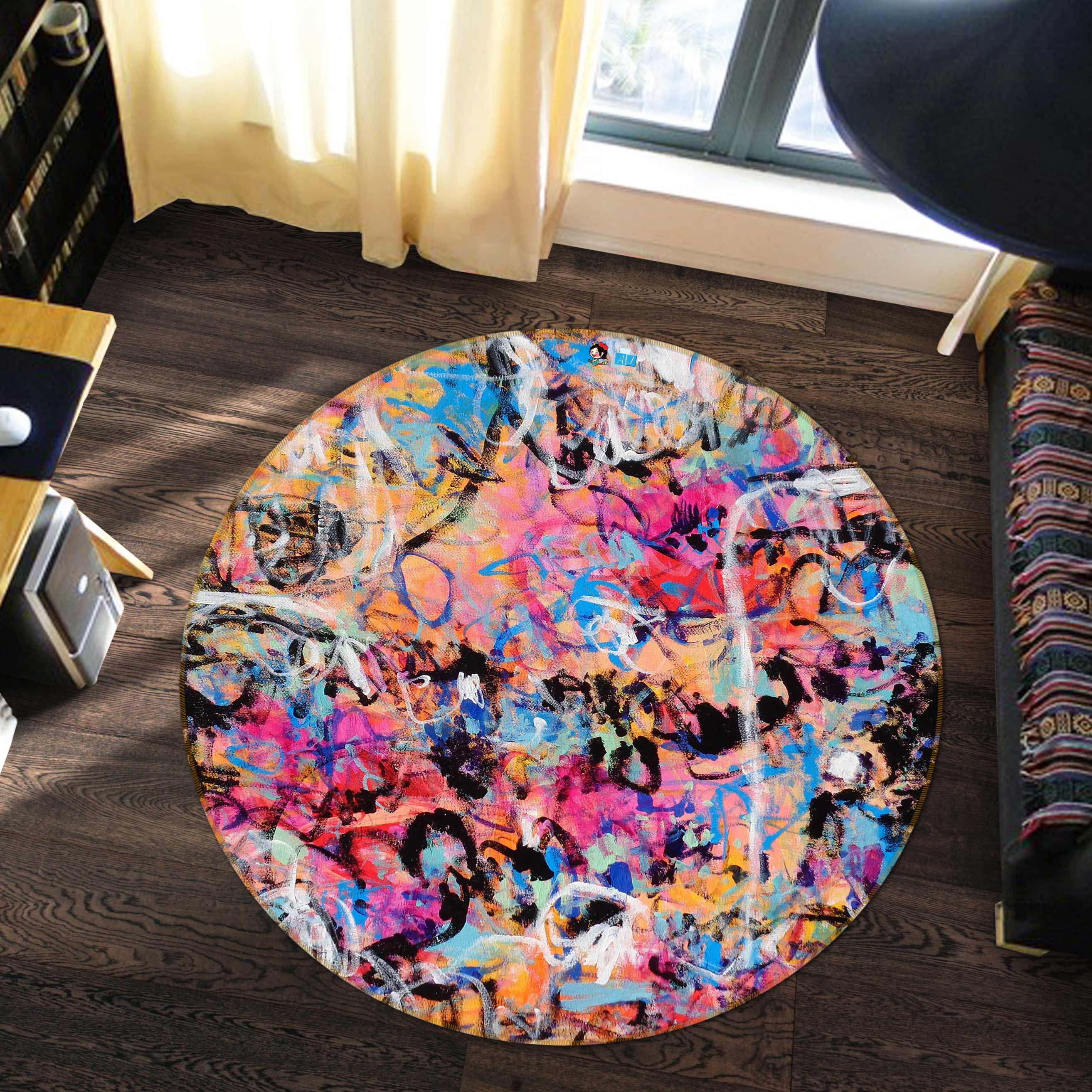 3D Messy Graffiti 1373 Misako Chida Rug Round Non Slip Rug Mat