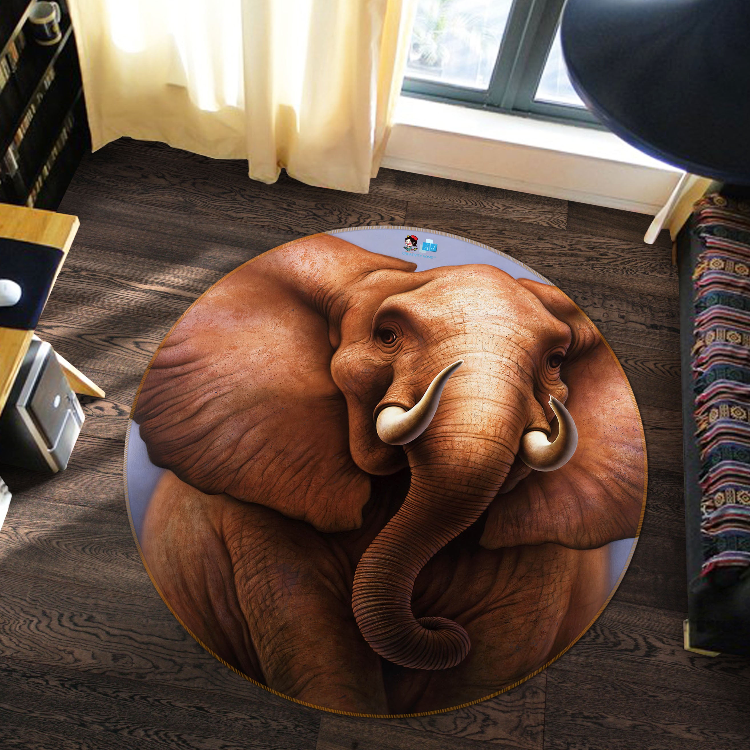 3D Elephant 83127 Jerry LoFaro Rug Round Non Slip Rug Mat