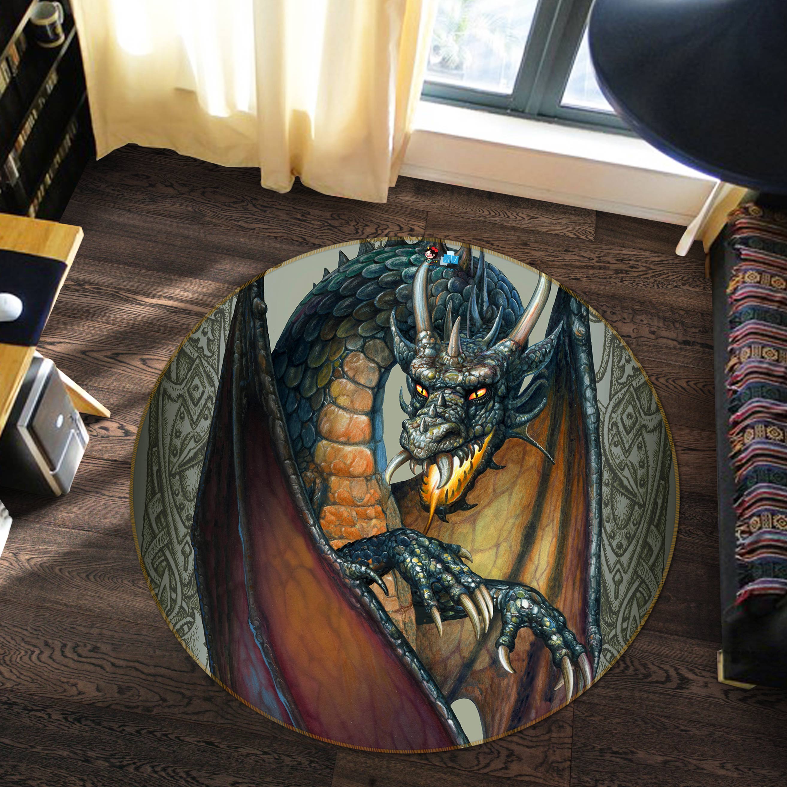 3D Dragon 6061 Ciruelo Rug Round Non Slip Rug Mat