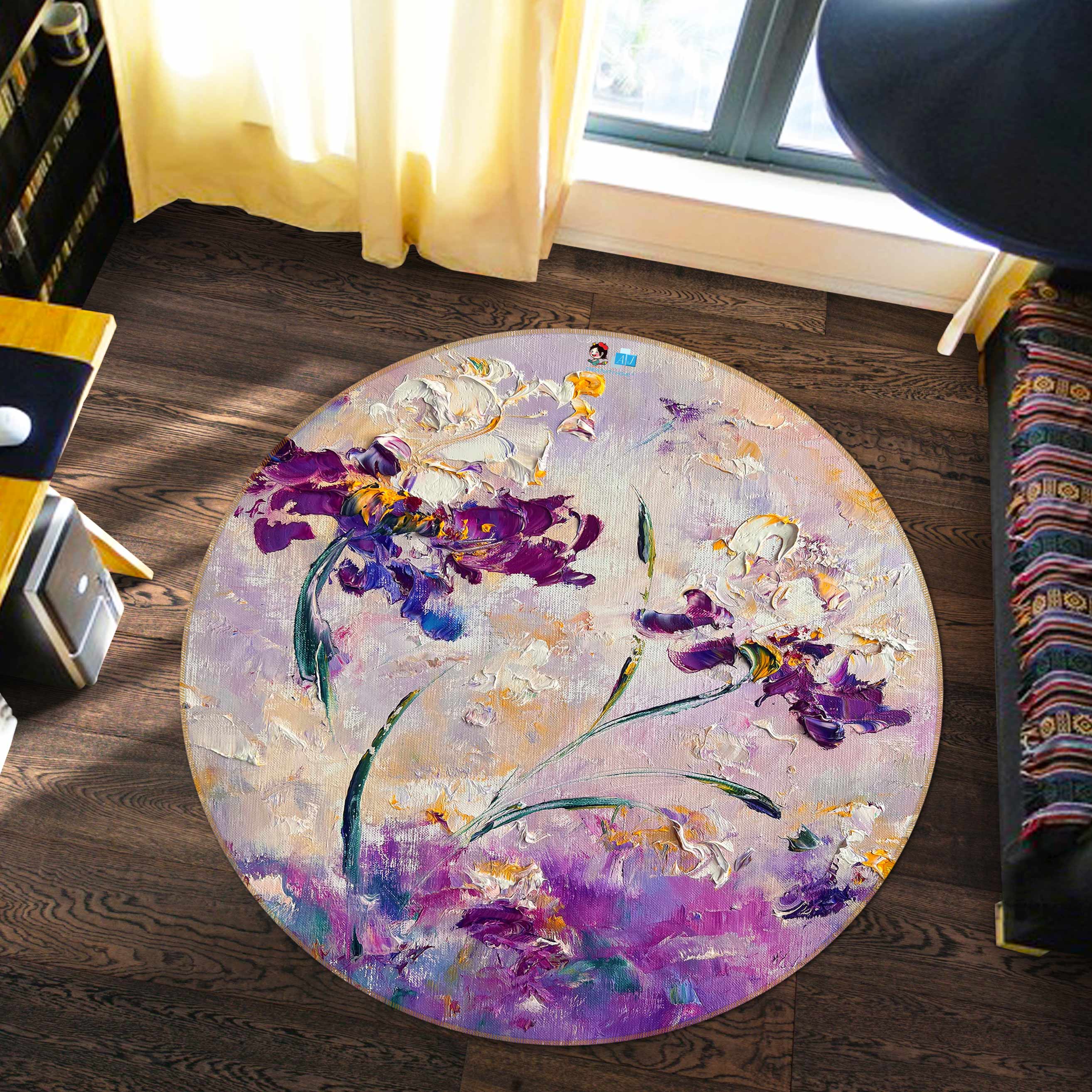 3D Flower Paint 807 Skromova Marina Rug Round Non Slip Rug Mat