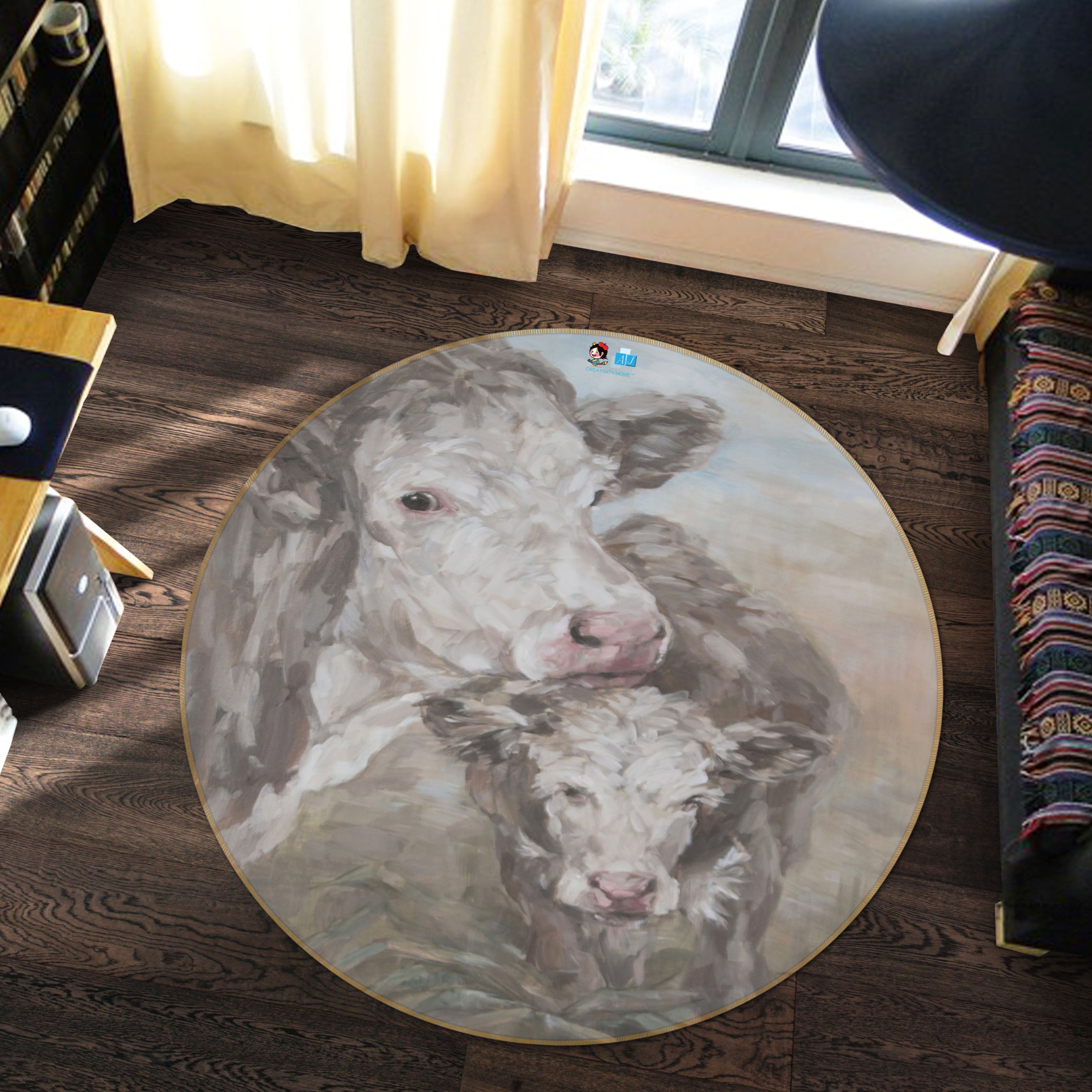 3D Cattle 1098 Debi Coules Rug Round Non Slip Rug Mat