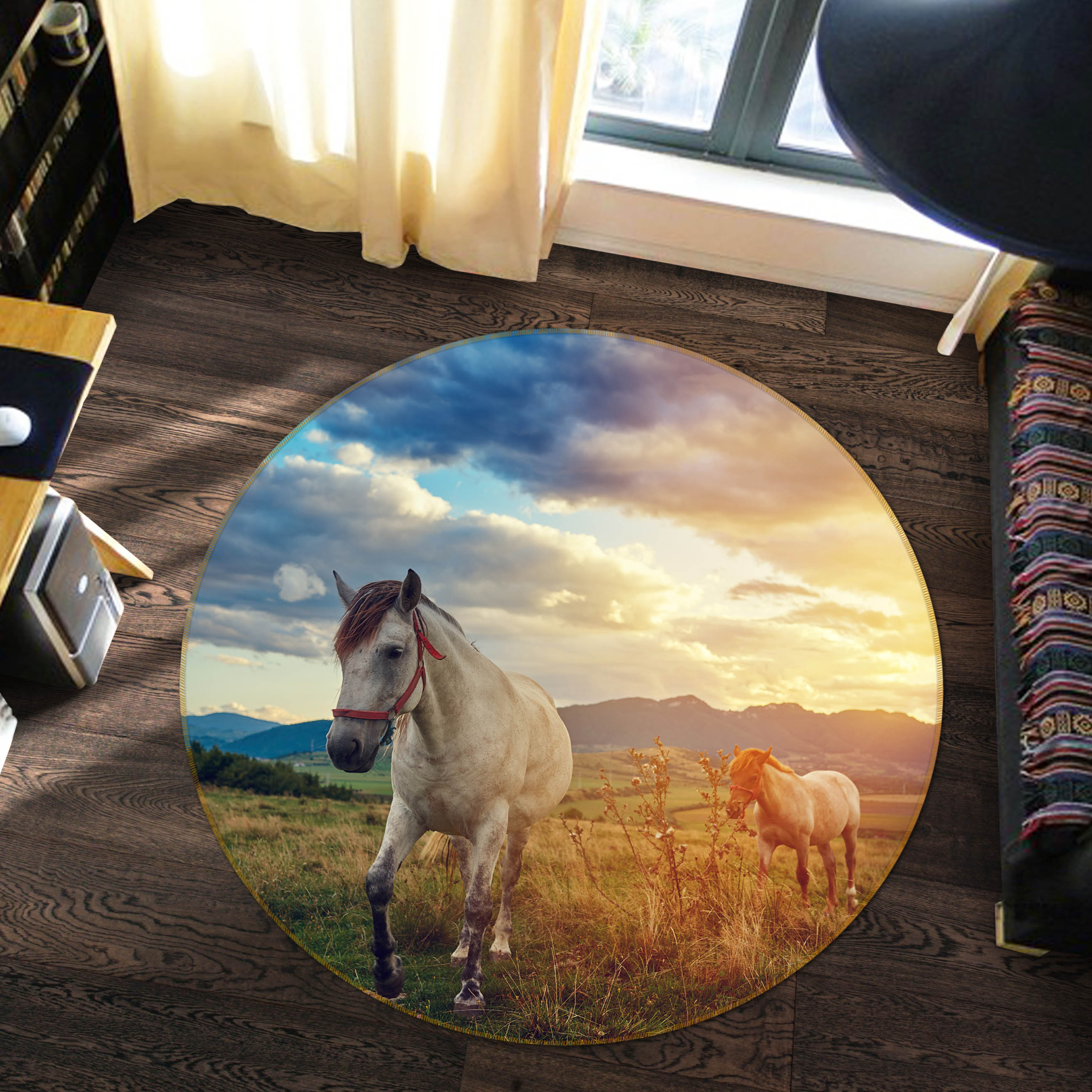 3D White Horse 38030 Animal Round Non Slip Rug Mat