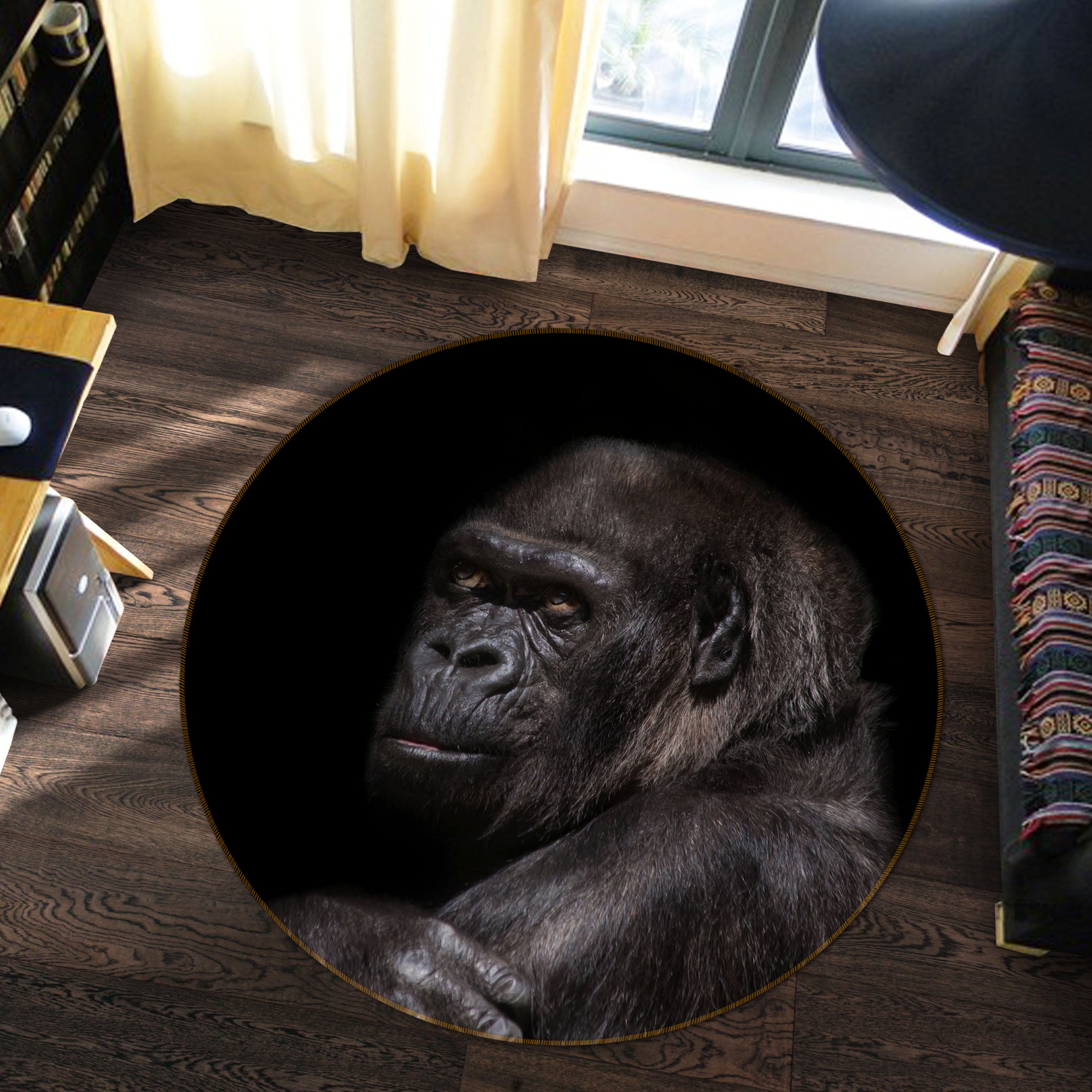 3D Gorilla 81290 Animal Round Non Slip Rug Mat