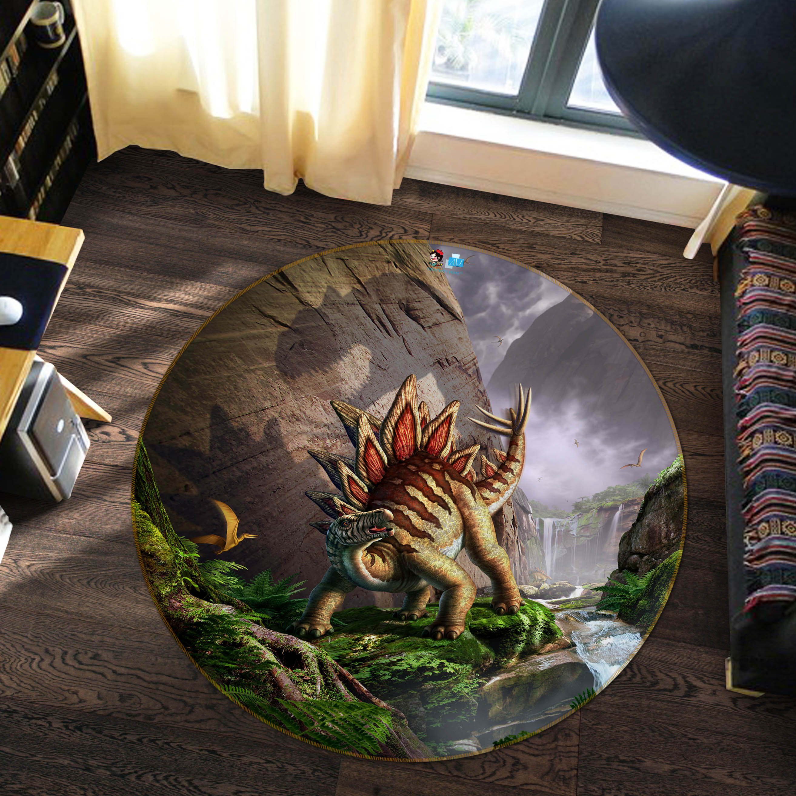 3D Rare Dinosaur 46894 Jerry LoFaro Rug Round Non Slip Rug Mat