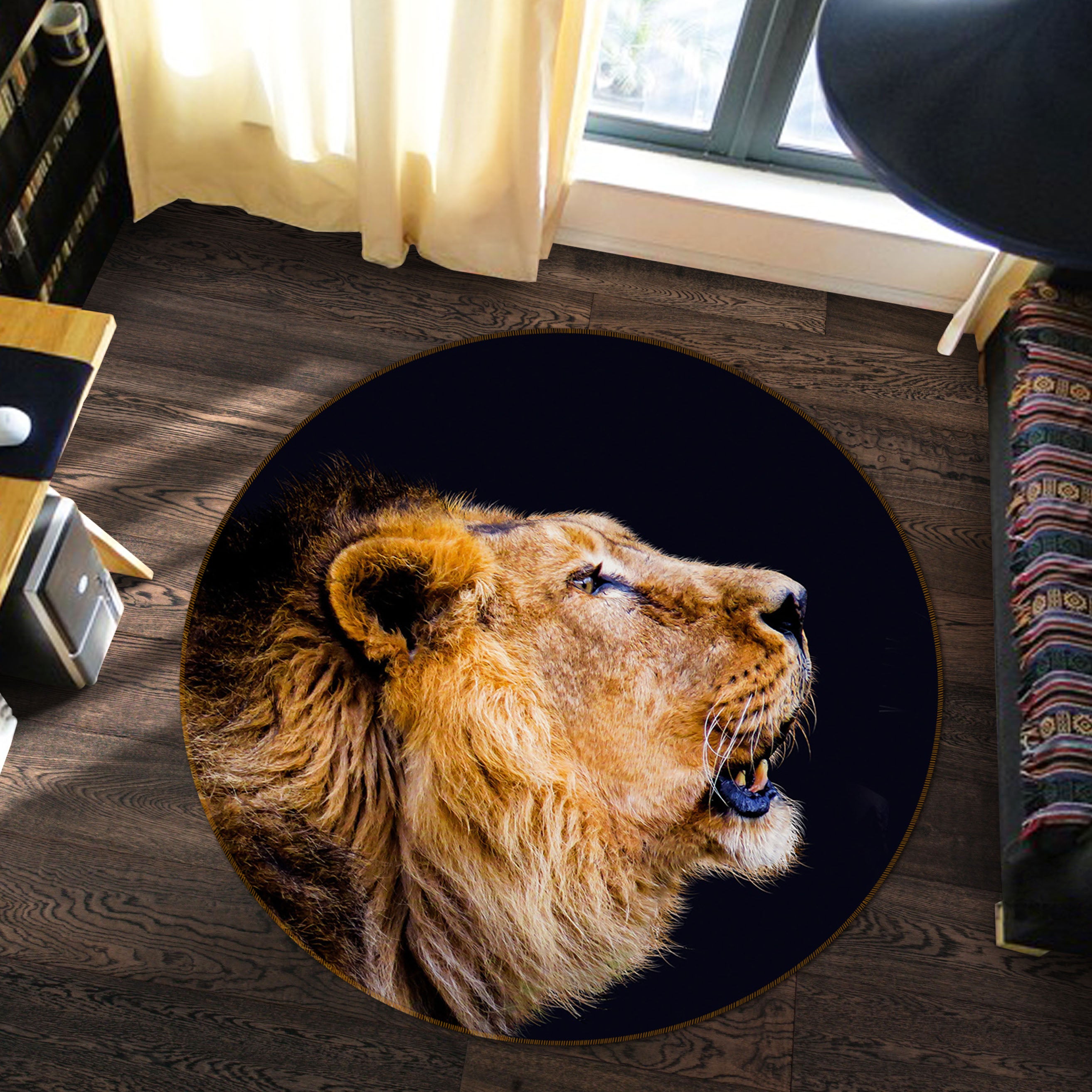 3D Lion 82195 Animal Round Non Slip Rug Mat