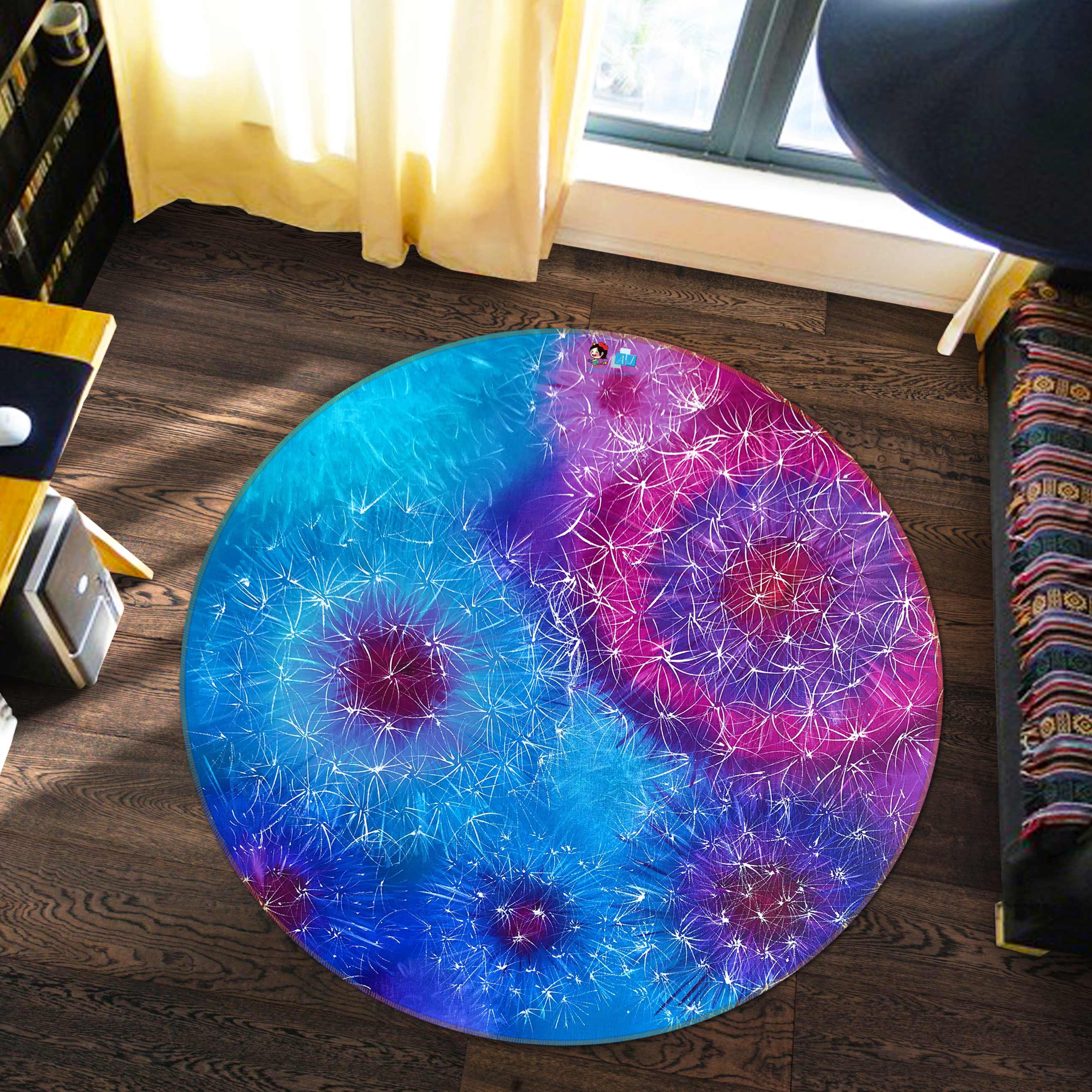 3D Purple Dandelion 764 Skromova Marina Rug Round Non Slip Rug Mat