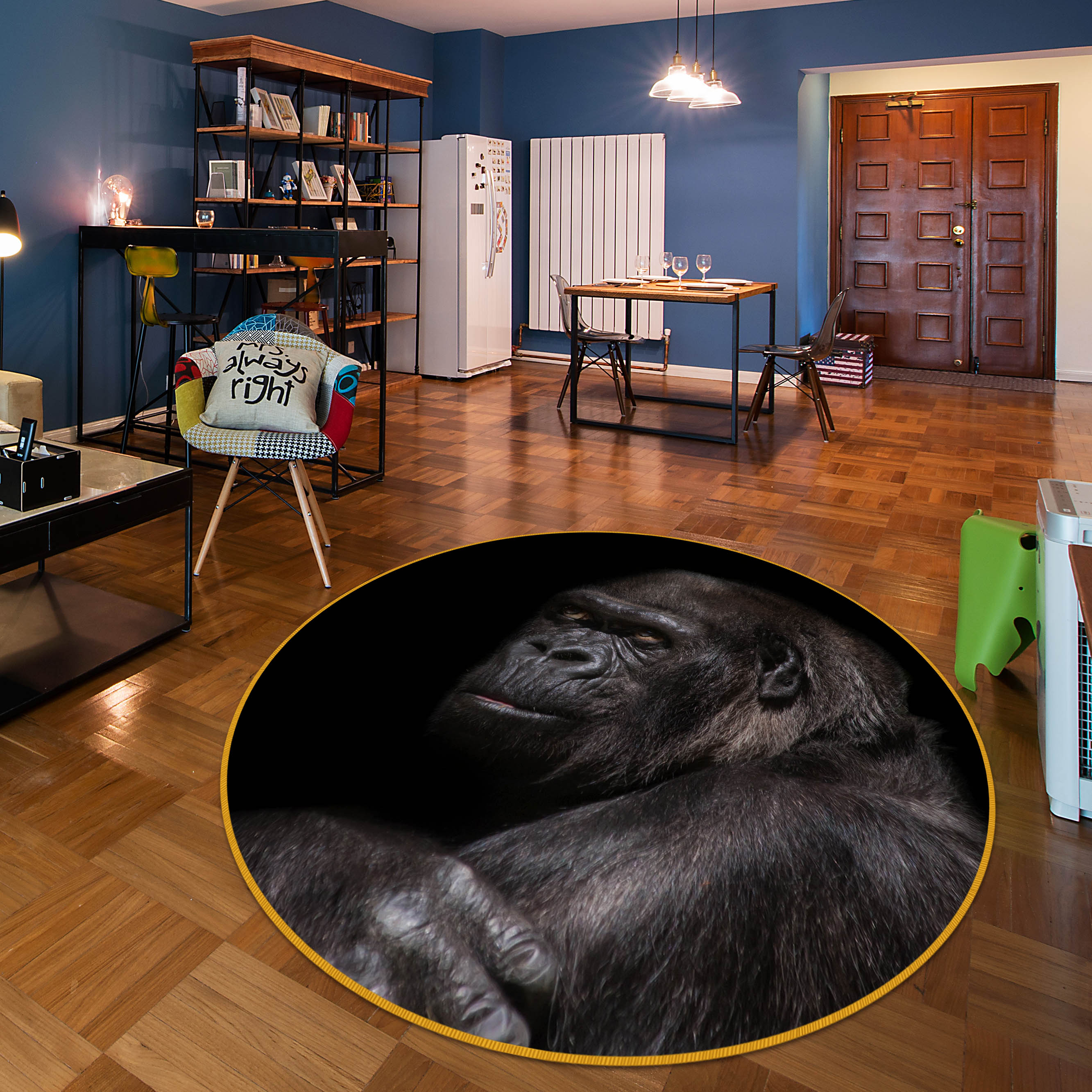 3D Gorilla 81290 Animal Round Non Slip Rug Mat