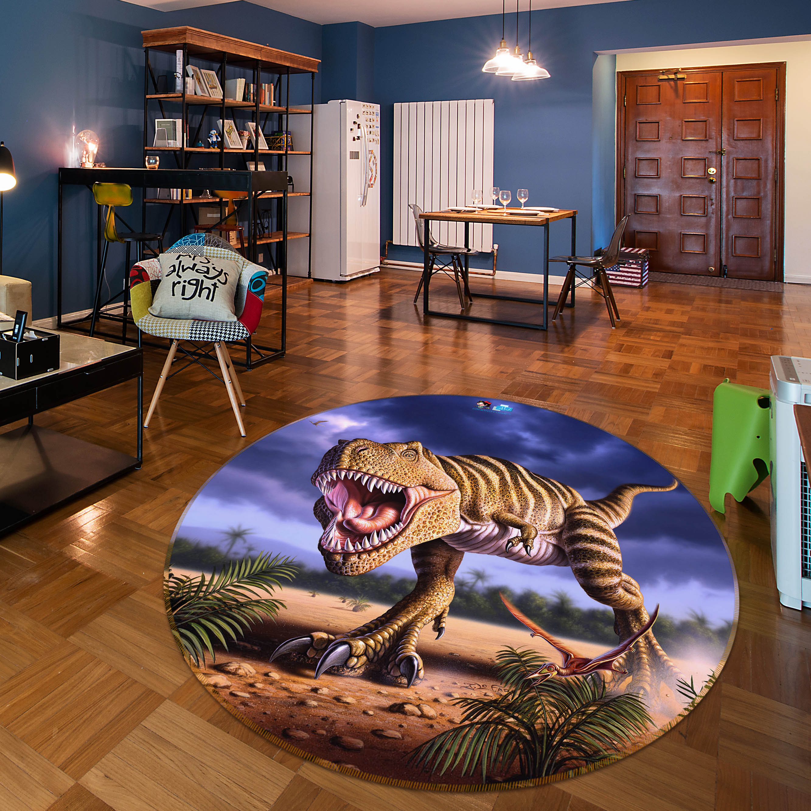 3D Tyrannosaurus 83120 Jerry LoFaro Rug Round Non Slip Rug Mat