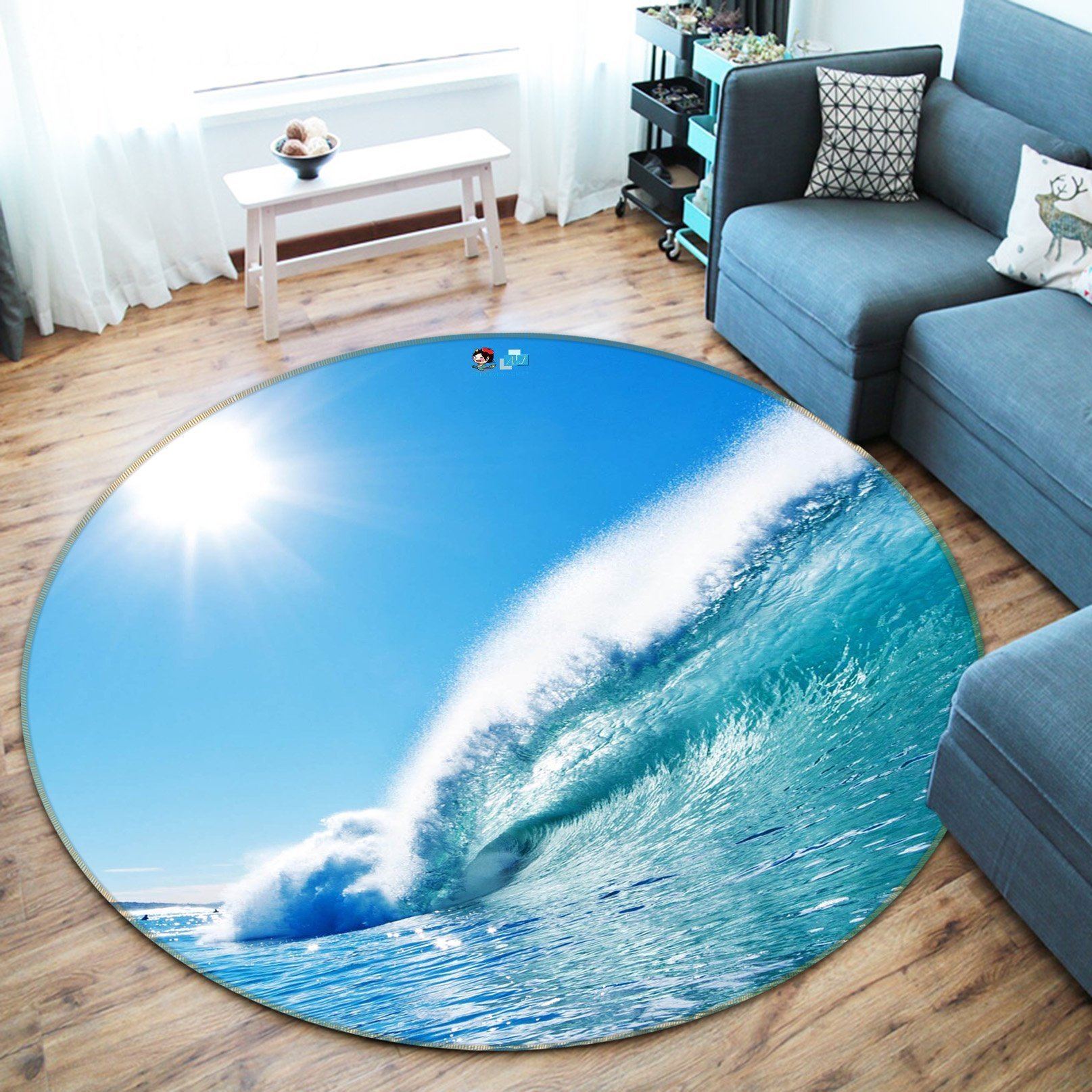 3D Sea High Wave 110 Round Non Slip Rug Mat Mat AJ Creativity Home 