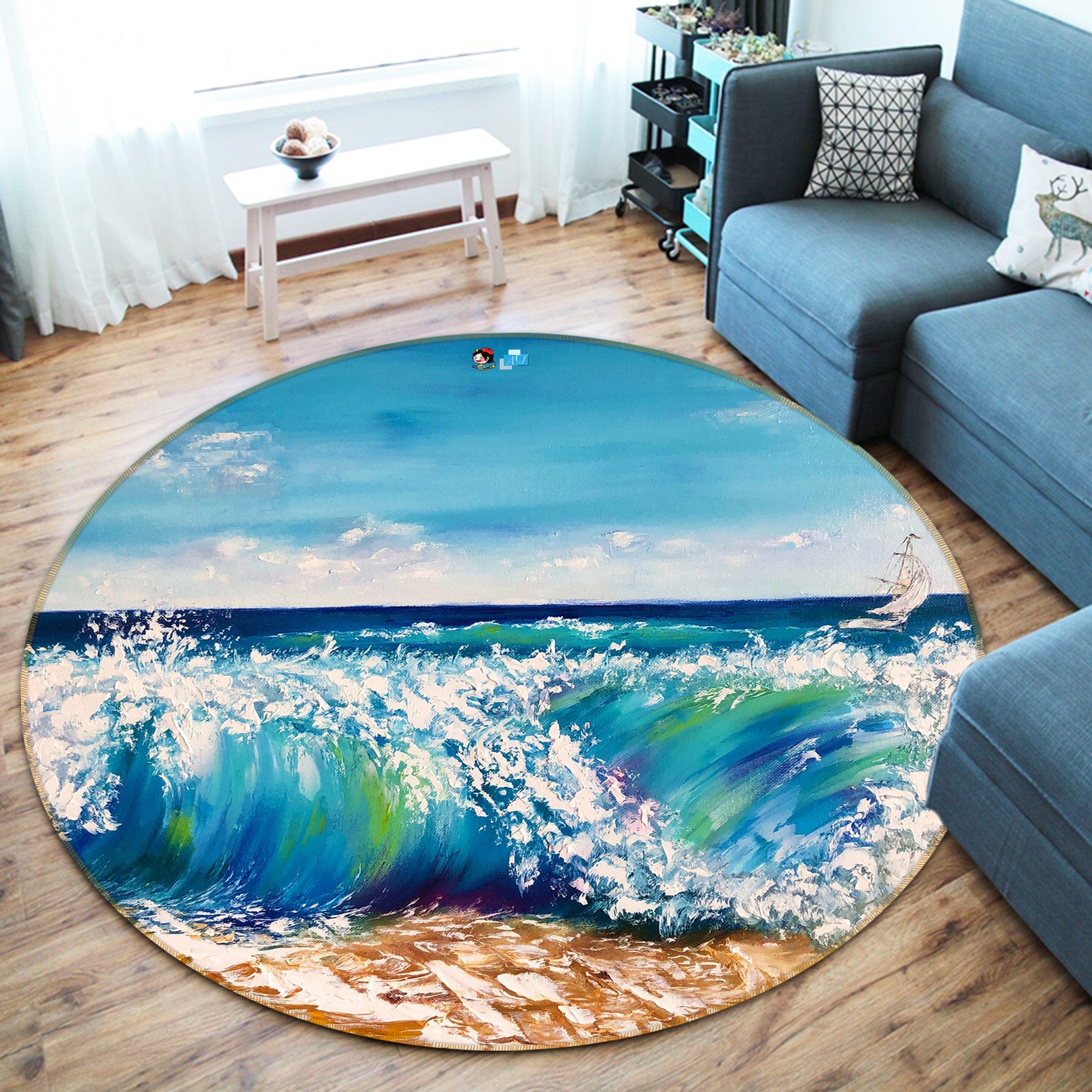 3D Painted Waves 781 Skromova Marina Rug Round Non Slip Rug Mat