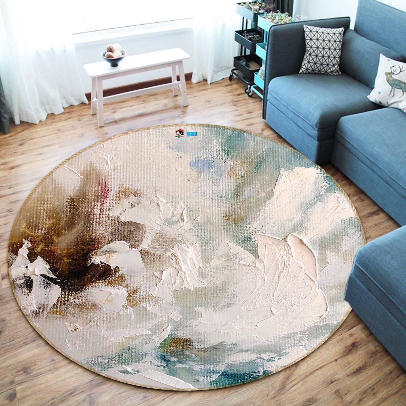 3D White Pigment 775 Skromova Marina Rug Round Non Slip Rug Mat