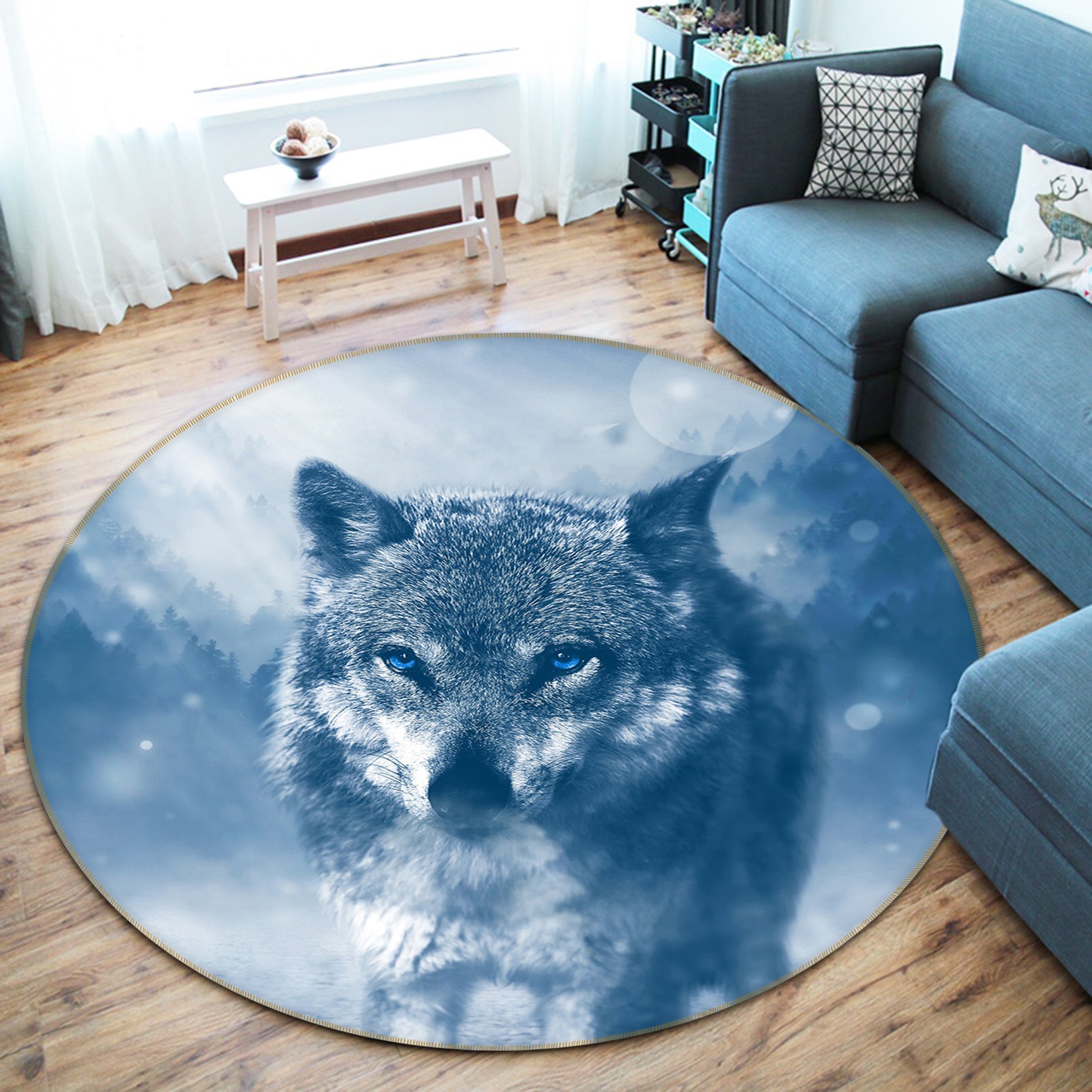 3D Snow Wolf 82289 Animal Round Non Slip Rug Mat