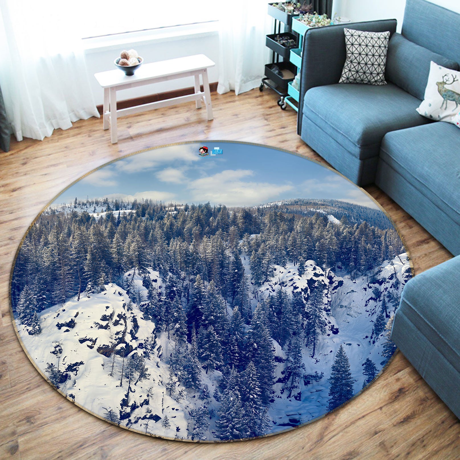 3D Snow Forest 5029 Beth Sheridan Rug Round Non Slip Rug Mat