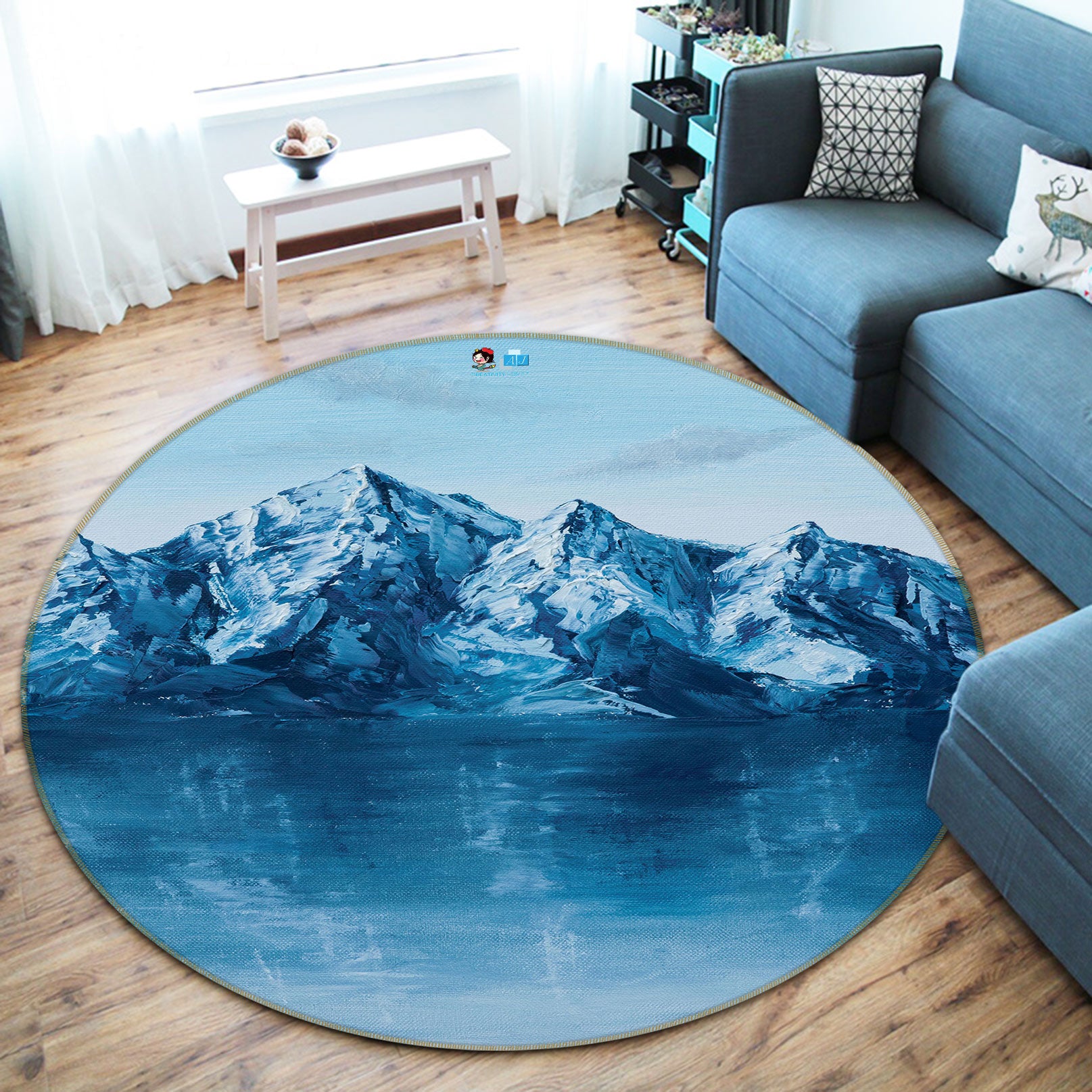 3D Snow Mountain 9750 Marina Zotova Rug Round Non Slip Rug Mat