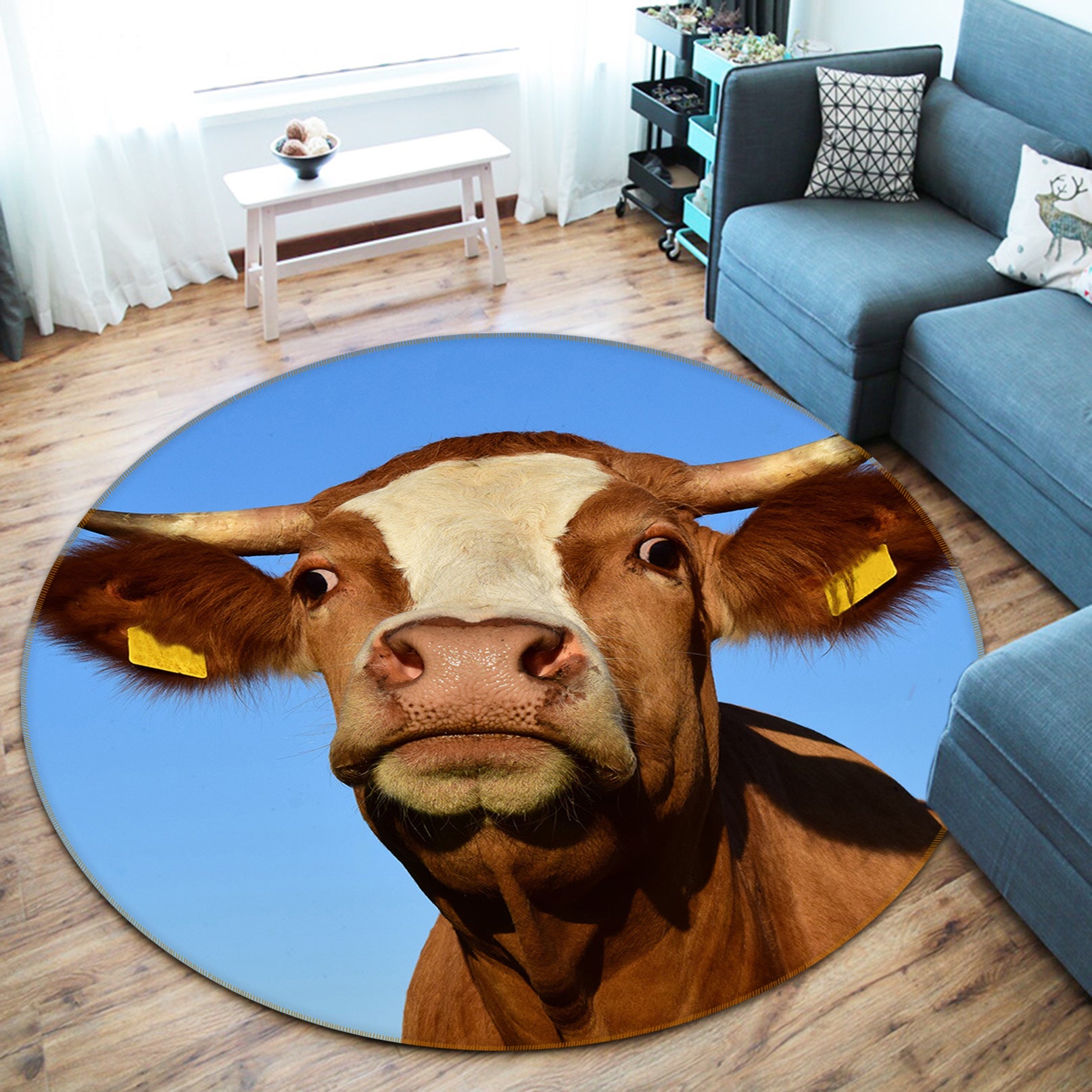 3D Cows 82206 Animal Round Non Slip Rug Mat