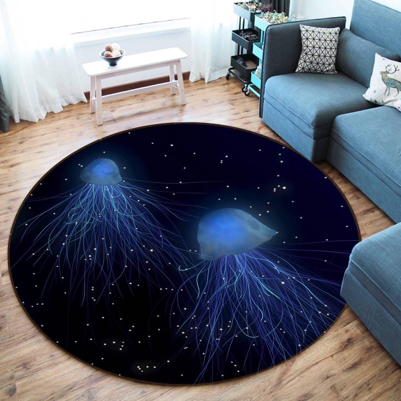 3D Jellyfish 81296 Animal Round Non Slip Rug Mat