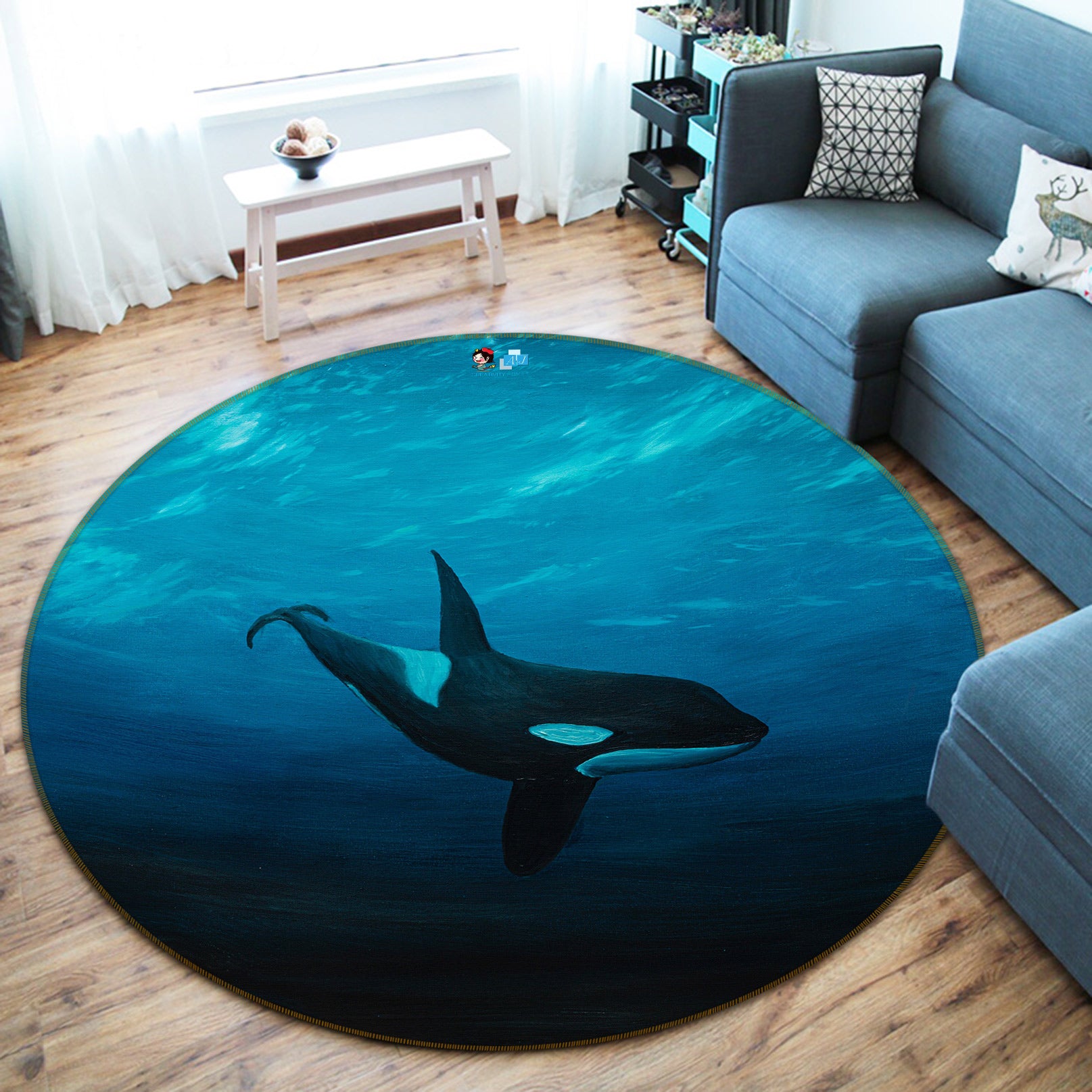 3D Sea Whale 18150 Marina Zotova Rug Round Non Slip Rug Mat