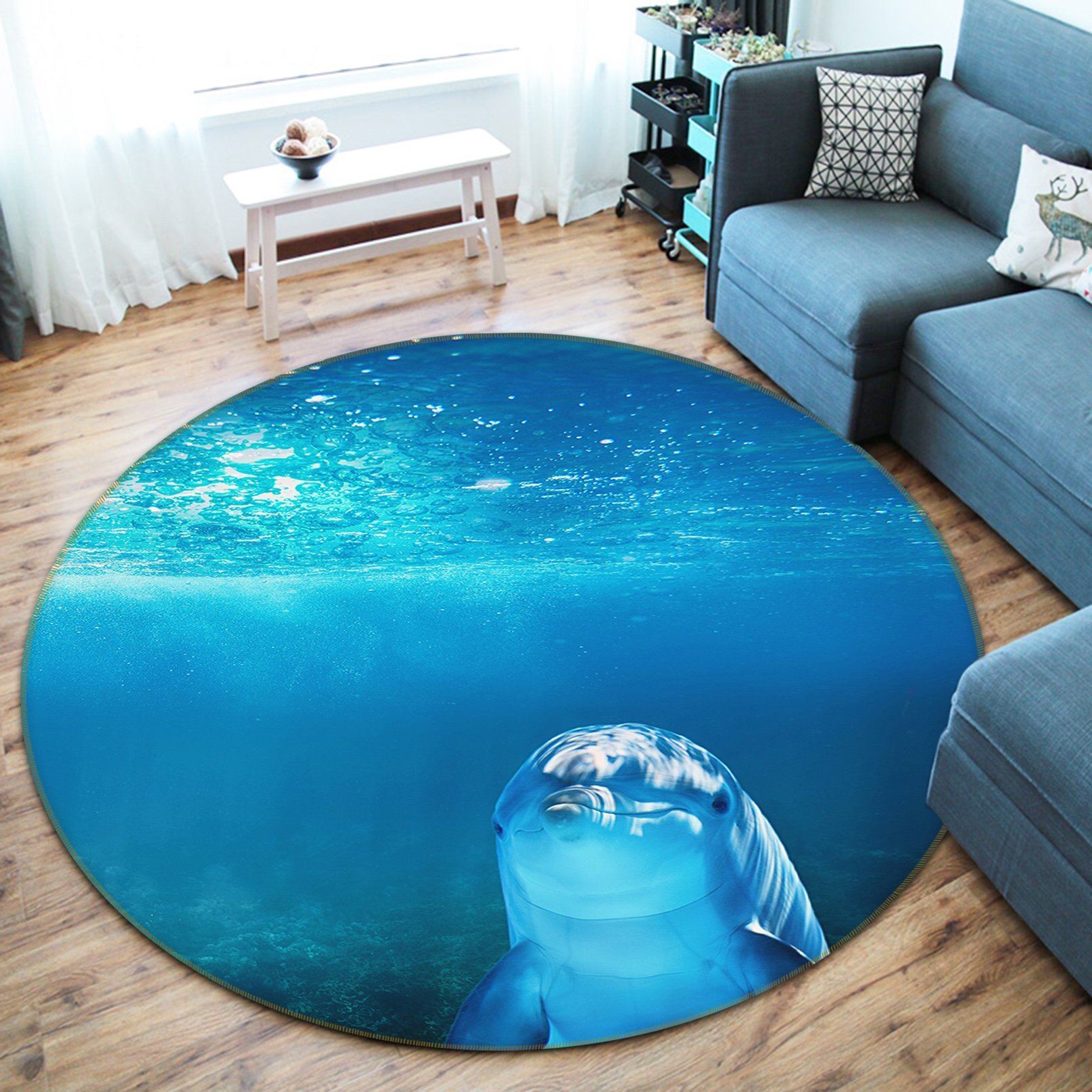 3D Dolphin 082 Animal Round Non Slip Rug Mat Mat AJ Creativity Home 