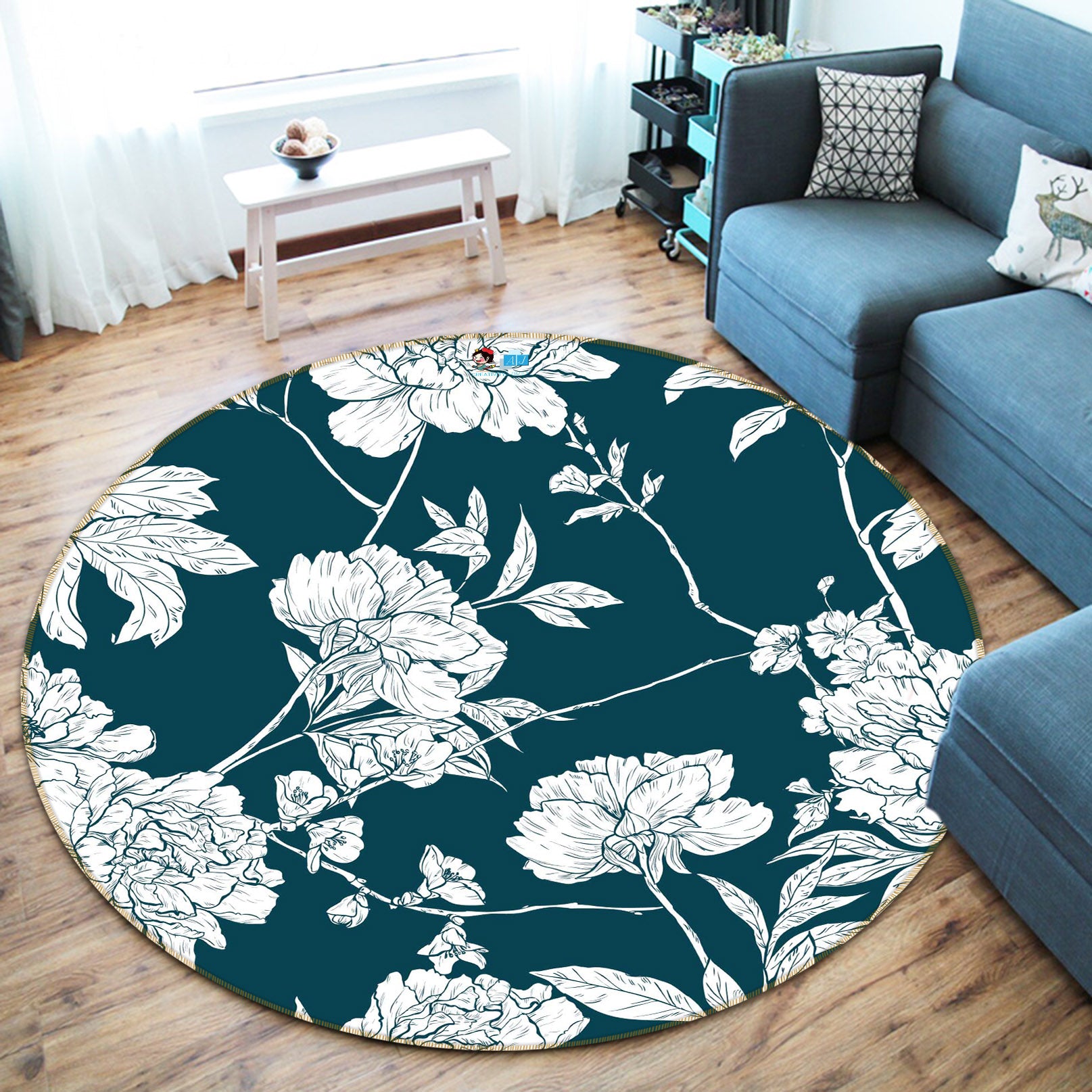 3D Flower 64125 Round Non Slip Rug Mat