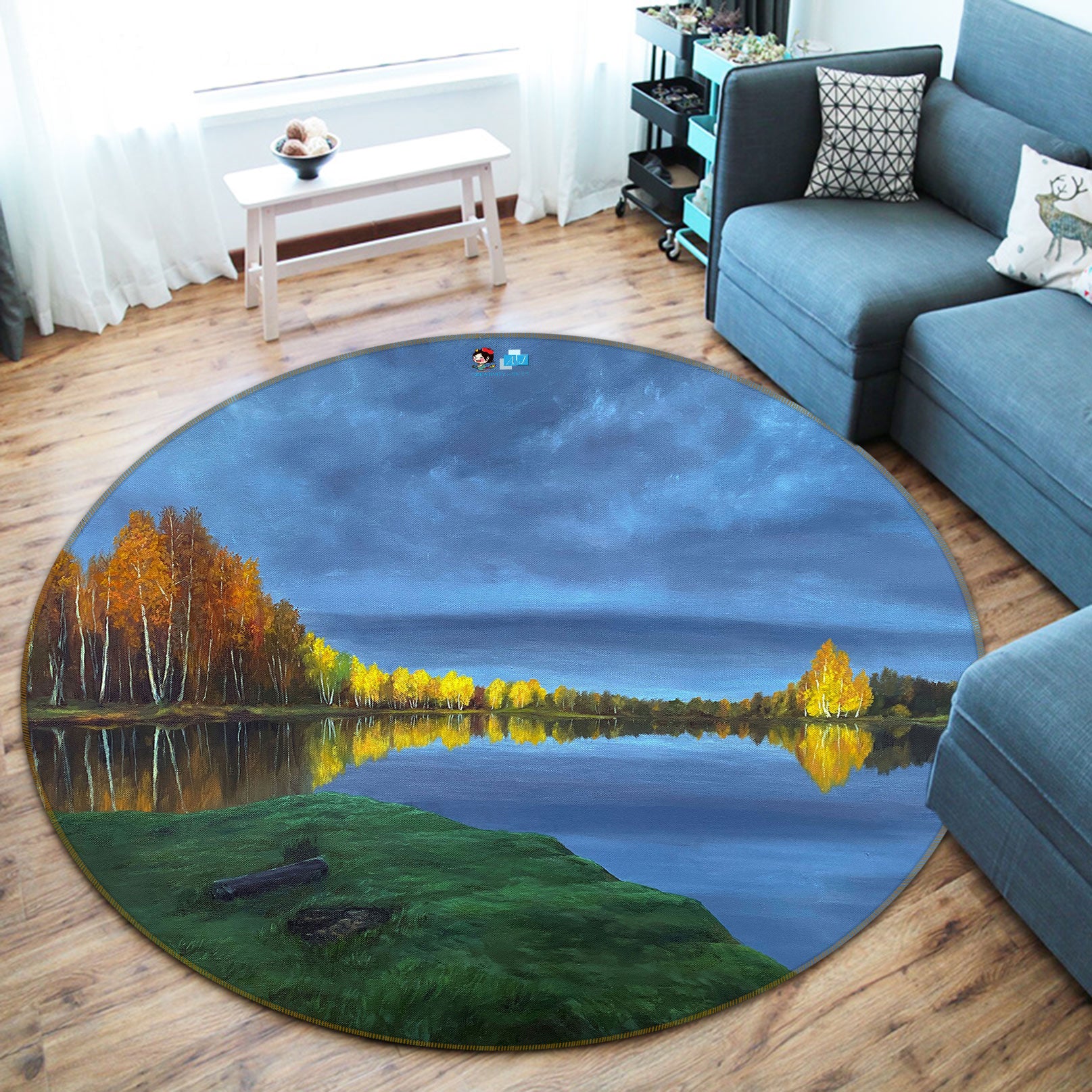 3D Woods Lake Grass 9725 Marina Zotova Rug Round Non Slip Rug Mat