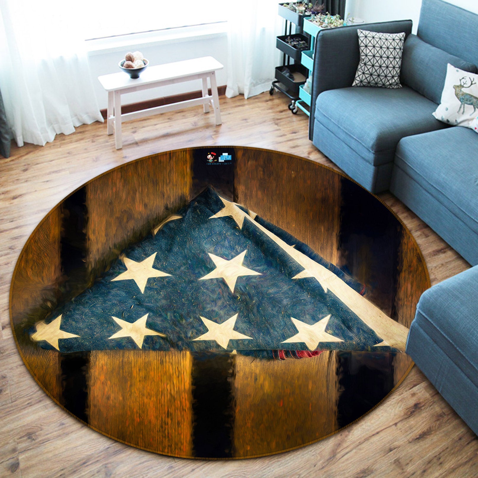 3D Blue Star Cloth 5042 Beth Sheridan Rug Round Non Slip Rug Mat