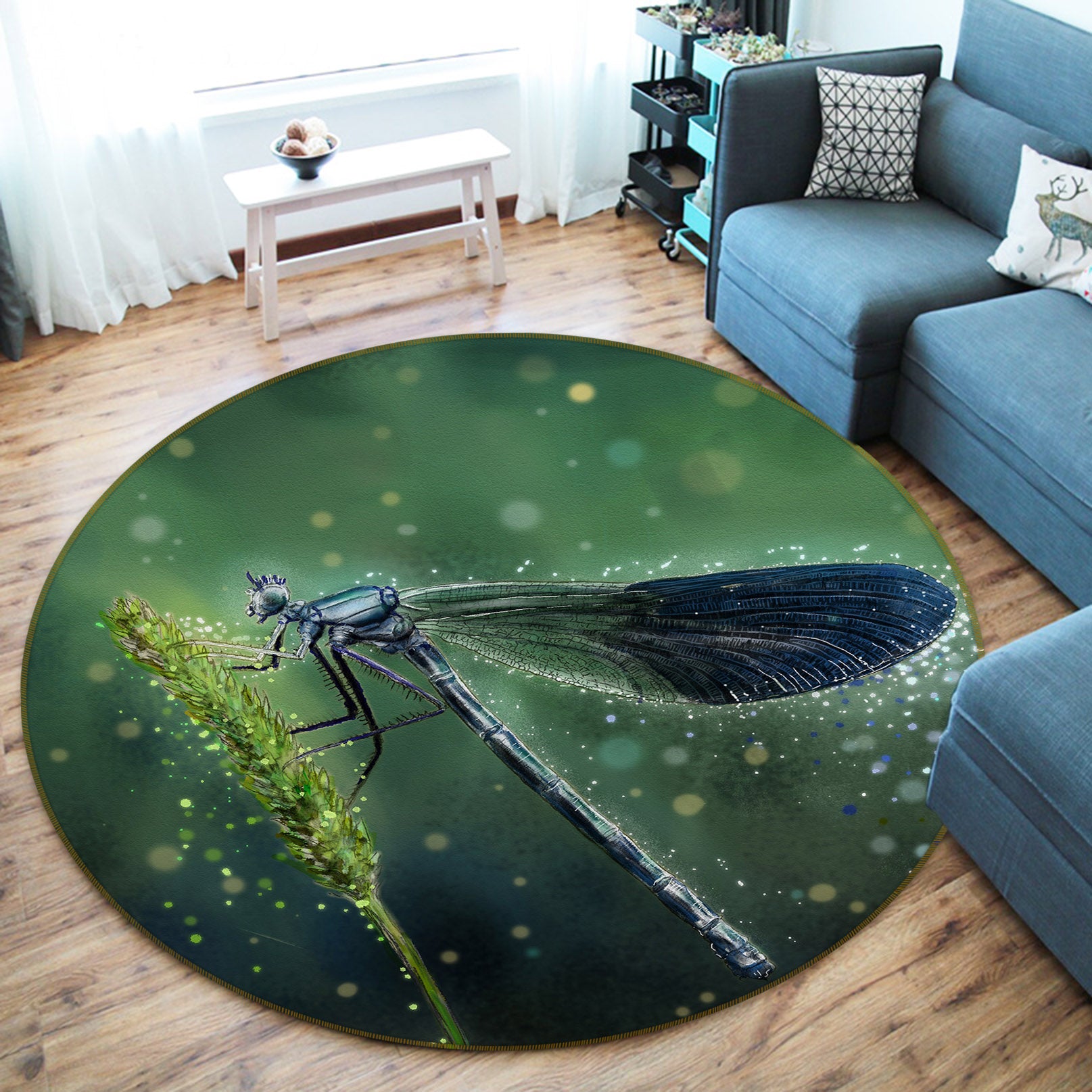 3D Dragonfly 37217 Animal Round Non Slip Rug Mat