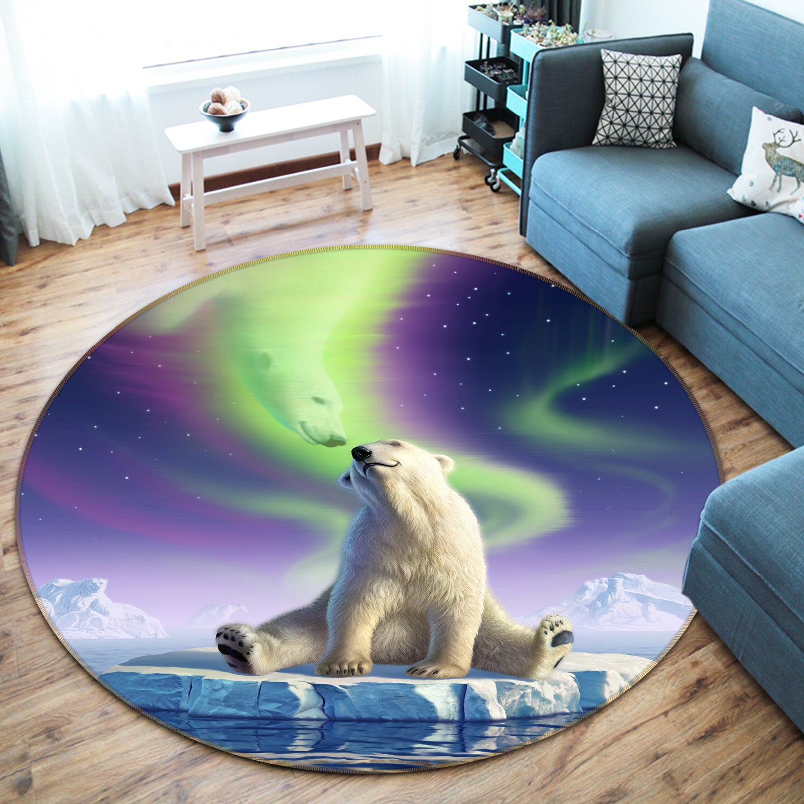 3D Polar Bear Aurora 83116 Jerry LoFaro Rug Round Non Slip Rug Mat