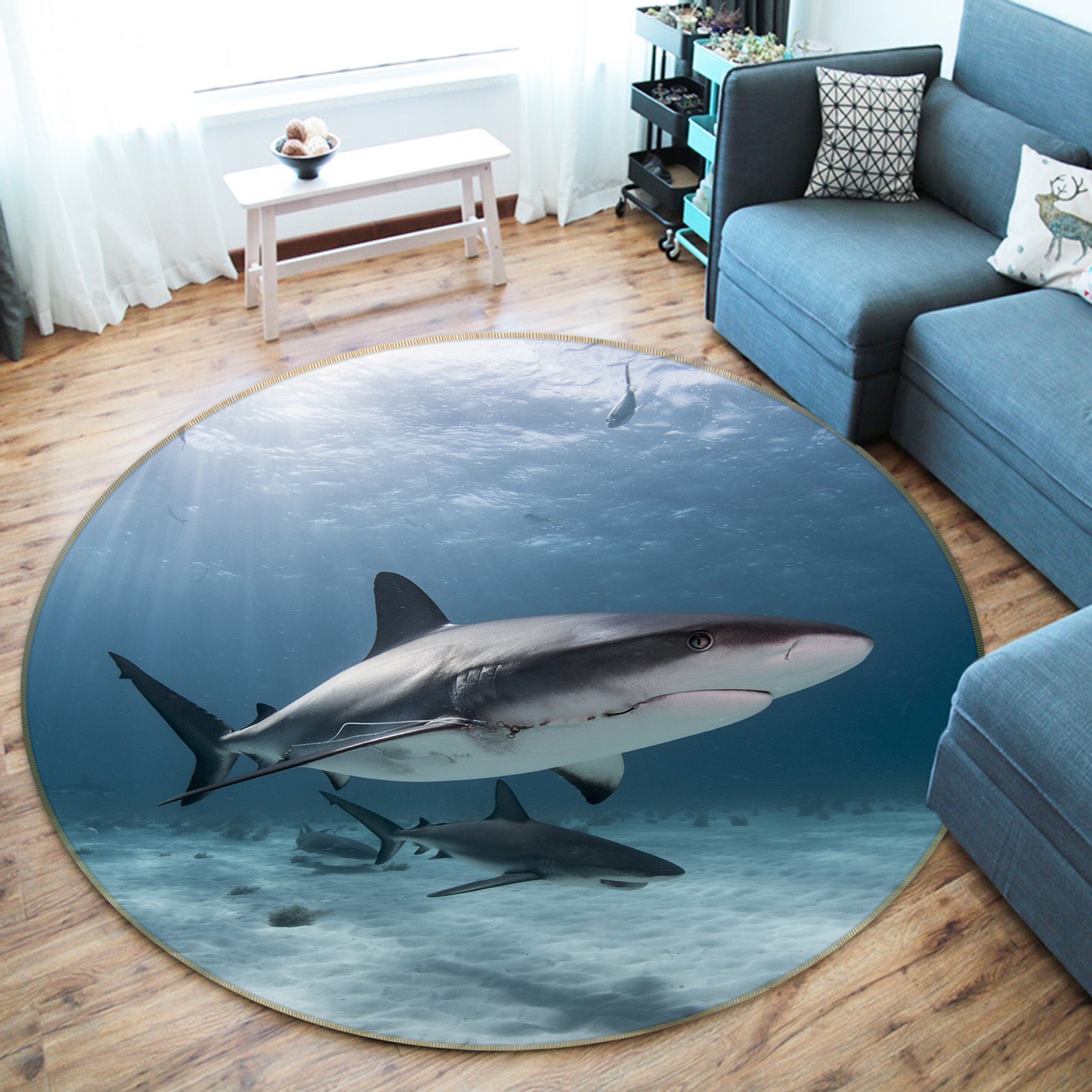 3D Shark 38074 Animal Round Non Slip Rug Mat