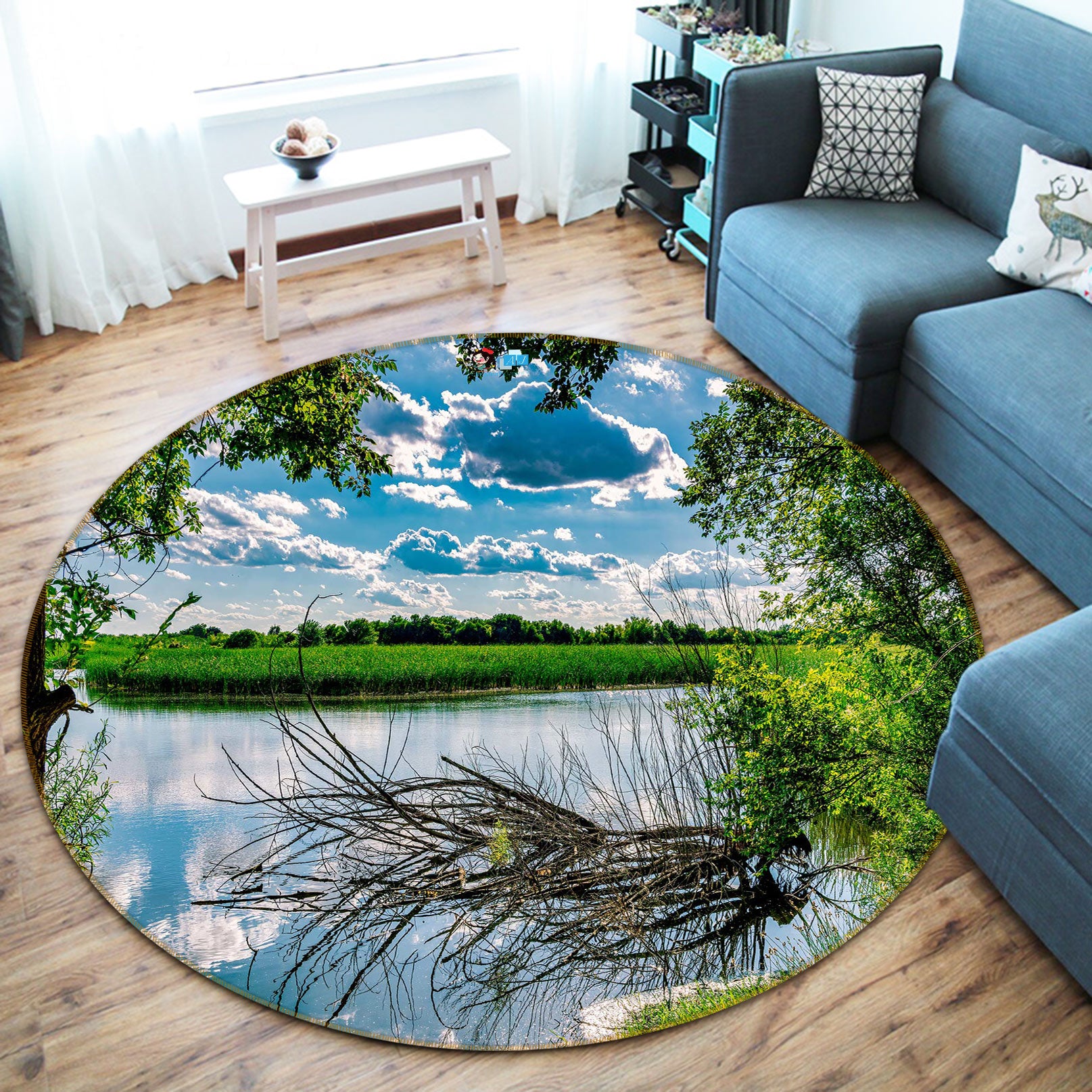 3D Lake Branches 5034 Beth Sheridan Rug Round Non Slip Rug Mat