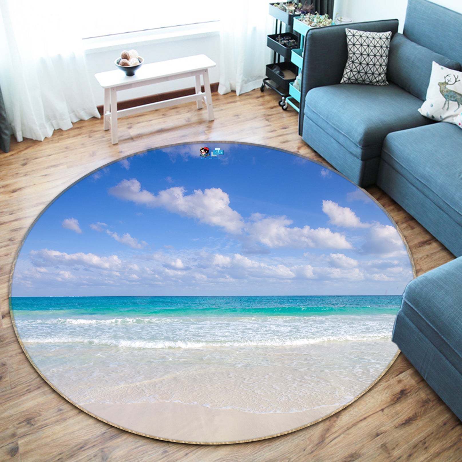 3D Beach Waves 7538 Assaf Frank Rug Round Non Slip Rug Mat