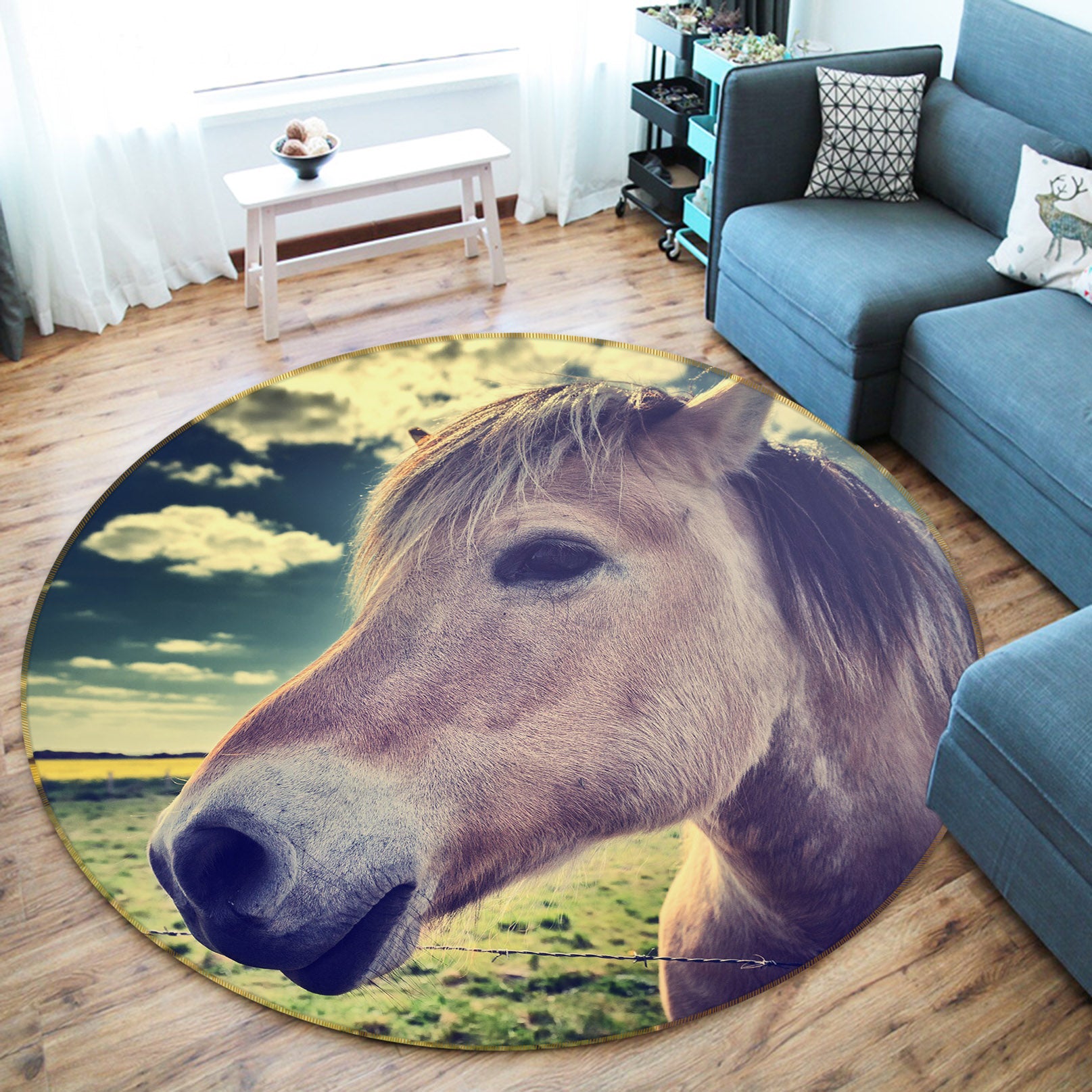 3D Horse 37181 Animal Round Non Slip Rug Mat