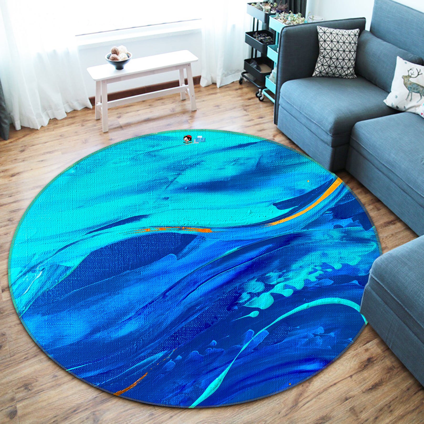 3D Blue Oil Painting 723 Skromova Marina Rug Round Non Slip Rug Mat