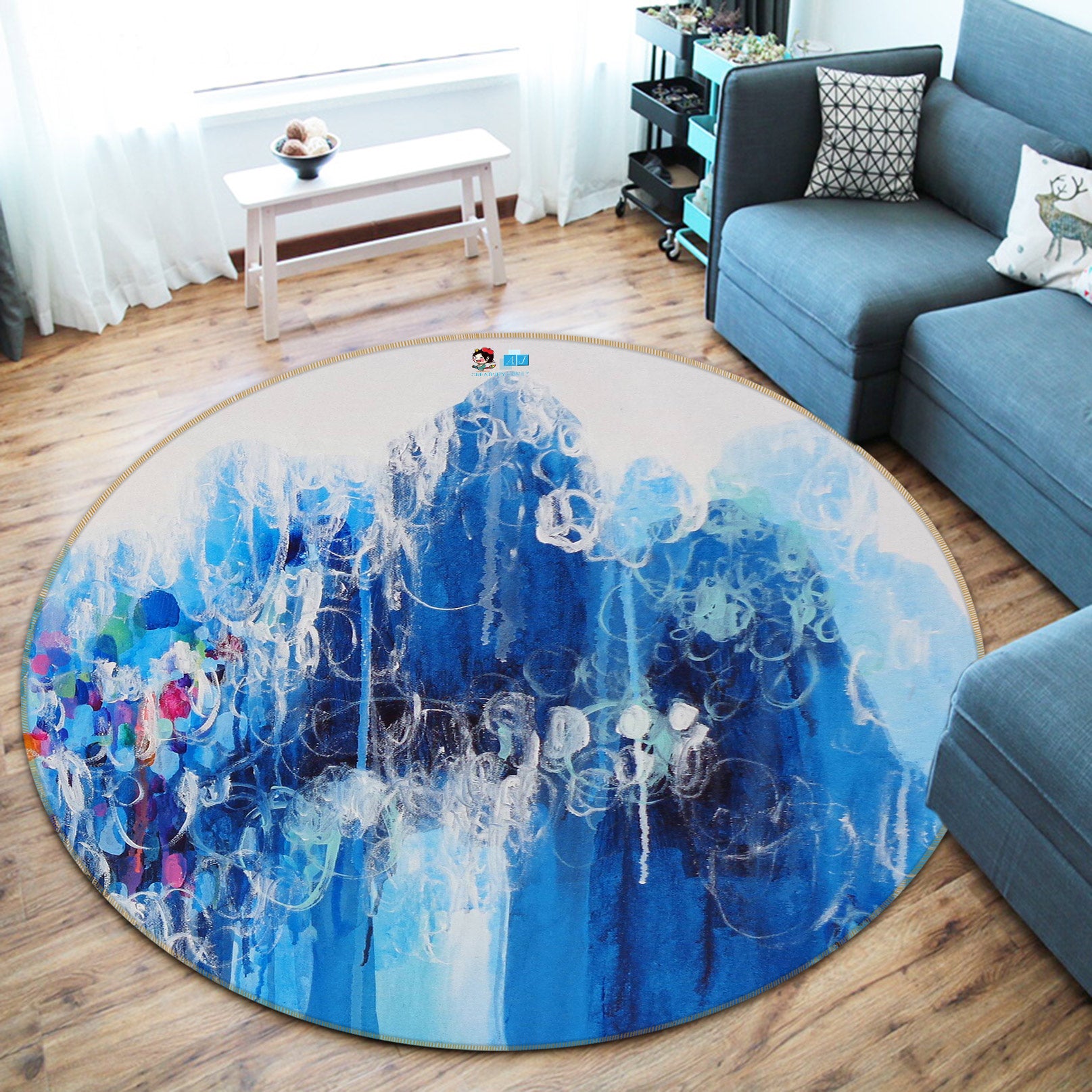 3D Watercolor Bubbles 1319 Misako Chida Rug Round Non Slip Rug Mat