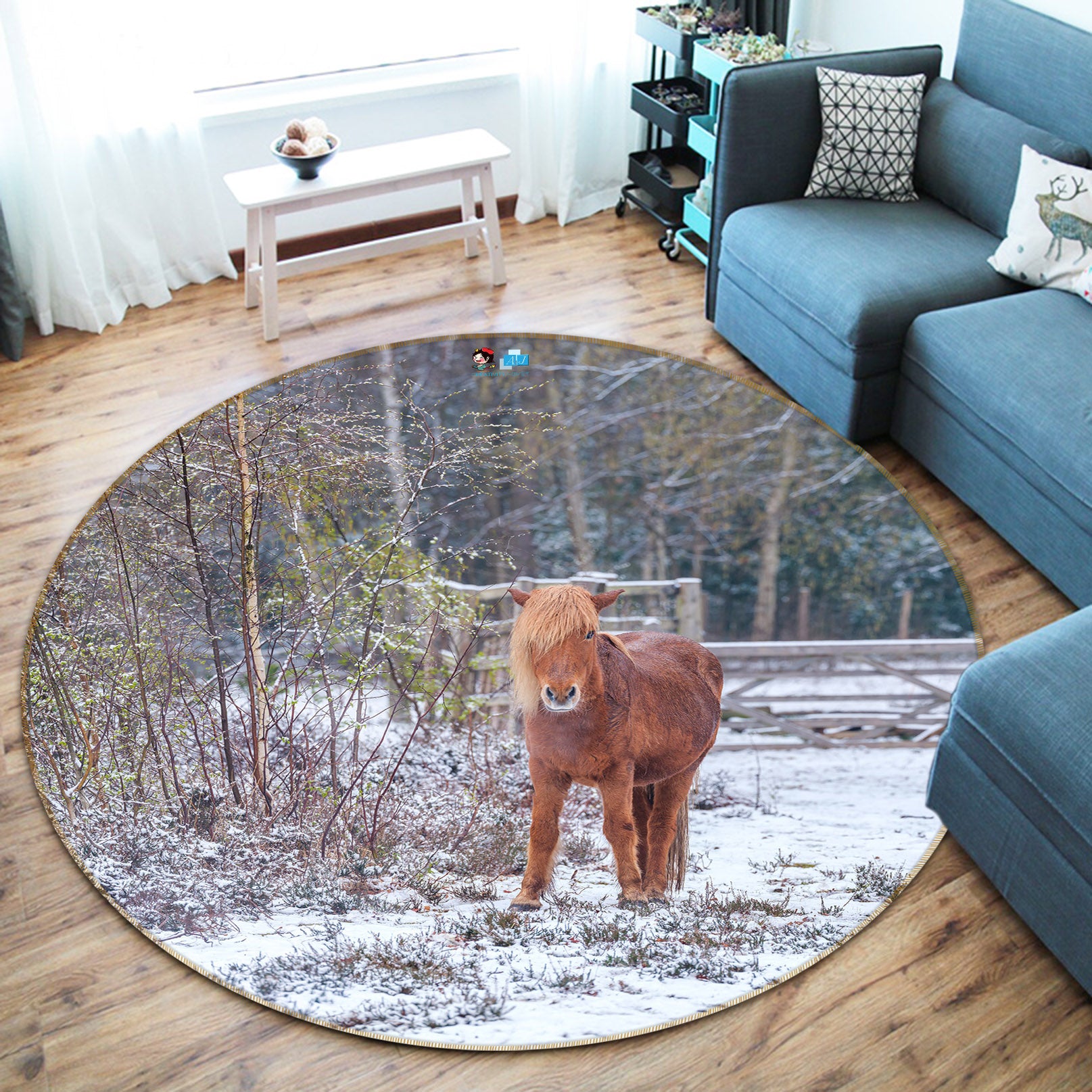 3D Brown Pony 7390 Assaf Frank Rug Round Non Slip Rug Mat