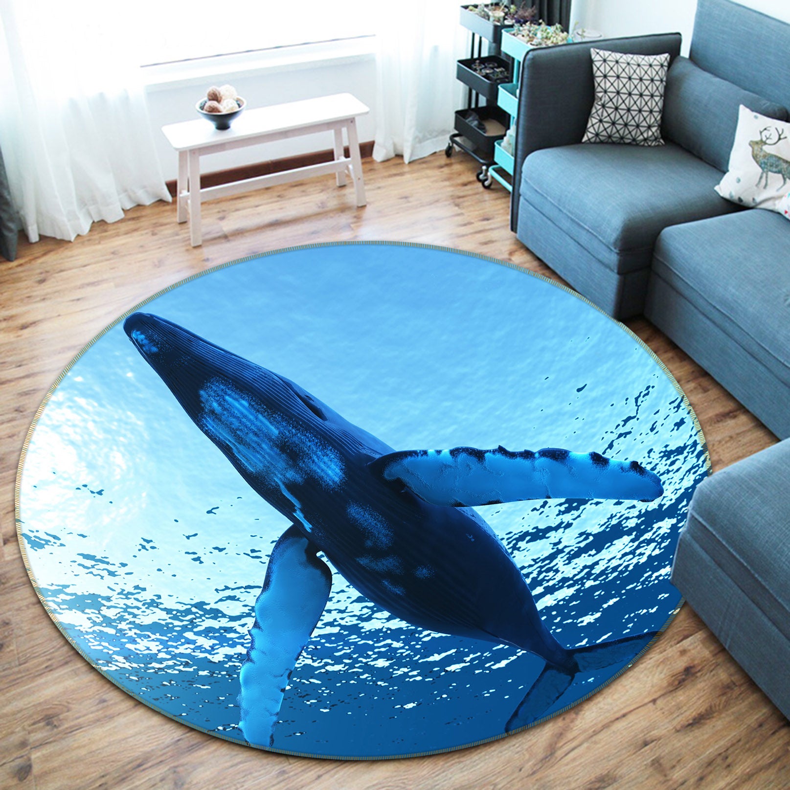 3D Whale 38056 Animal Round Non Slip Rug Mat