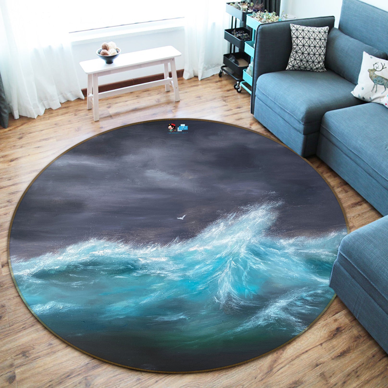 3D Waves 9727 Marina Zotova Rug Round Non Slip Rug Mat