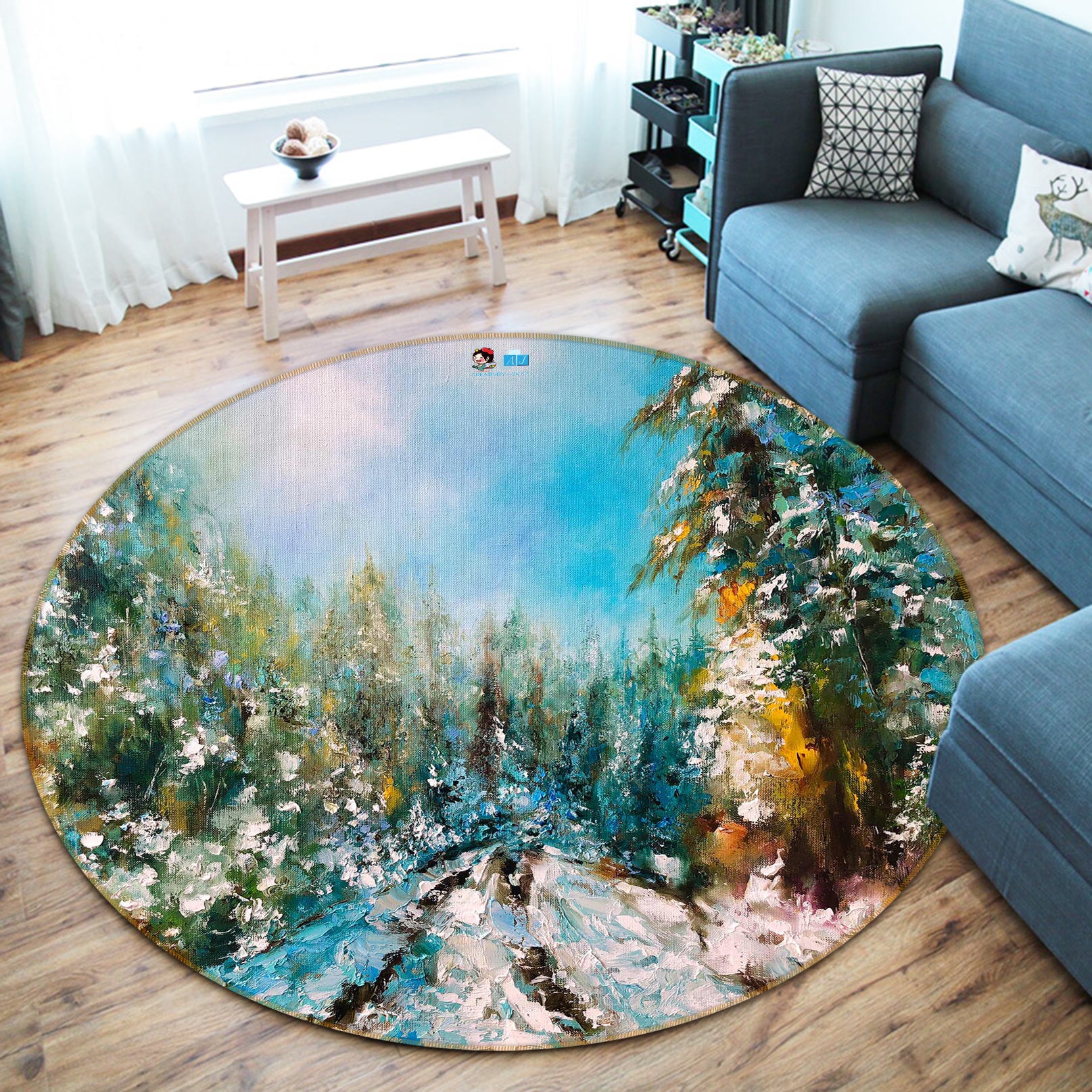 3D Painted Forest 736 Skromova Marina Rug Round Non Slip Rug Mat