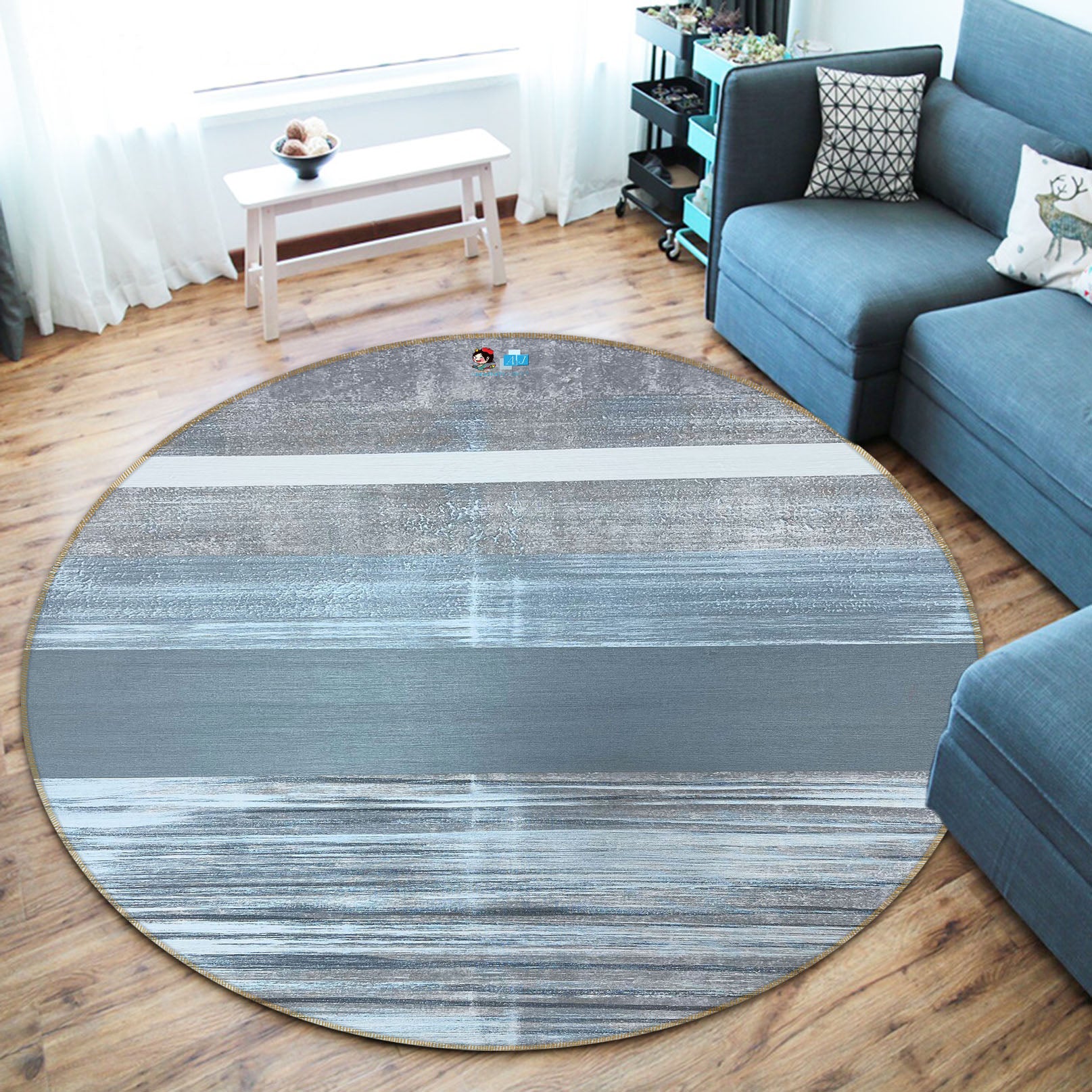 3D Strip Drawing 4050 Skromova Marina Rug Round Non Slip Rug Mat