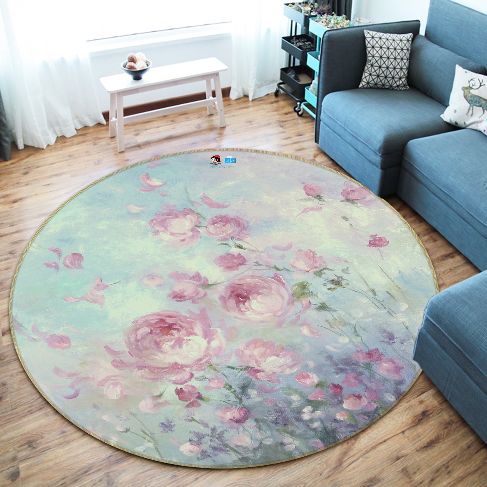 3D Rose Bush 1153 Debi Coules Rug Round Non Slip Rug Mat