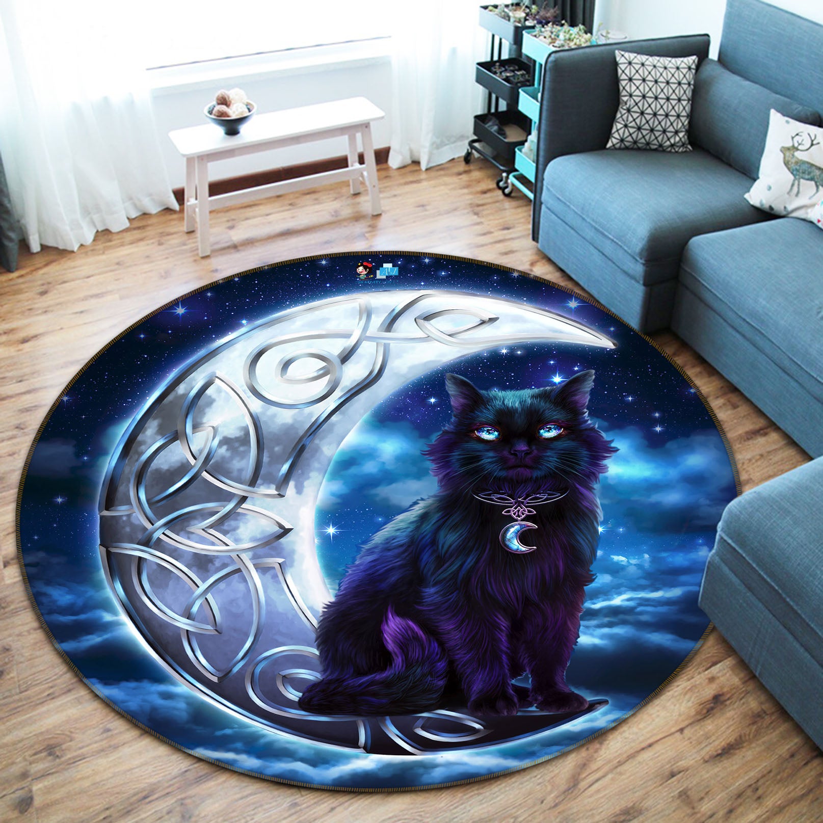 3D Moon Cat 8895 Brigid Ashwood Rug Round Non Slip Rug Mat