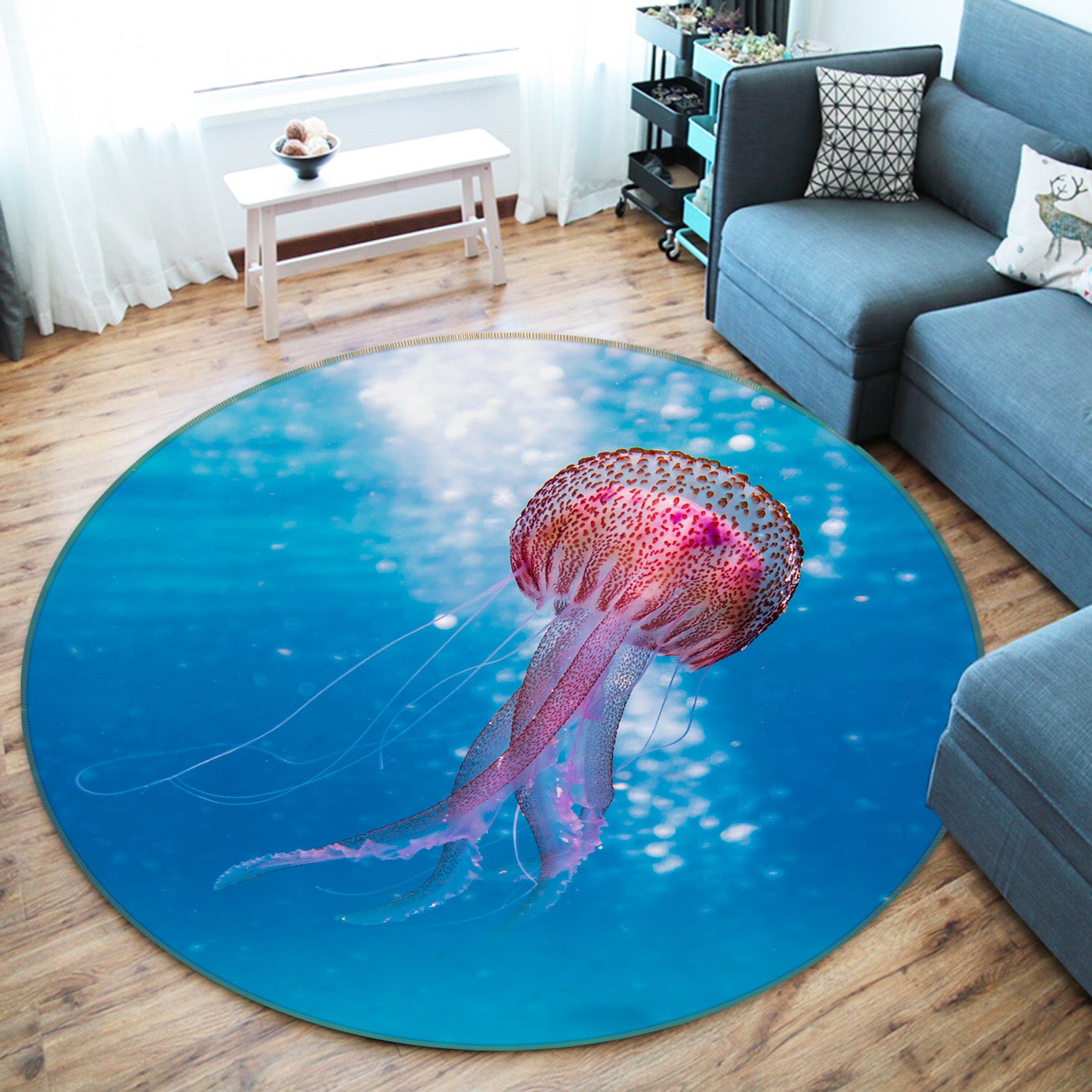 3D Jellyfish 81272 Animal Round Non Slip Rug Mat